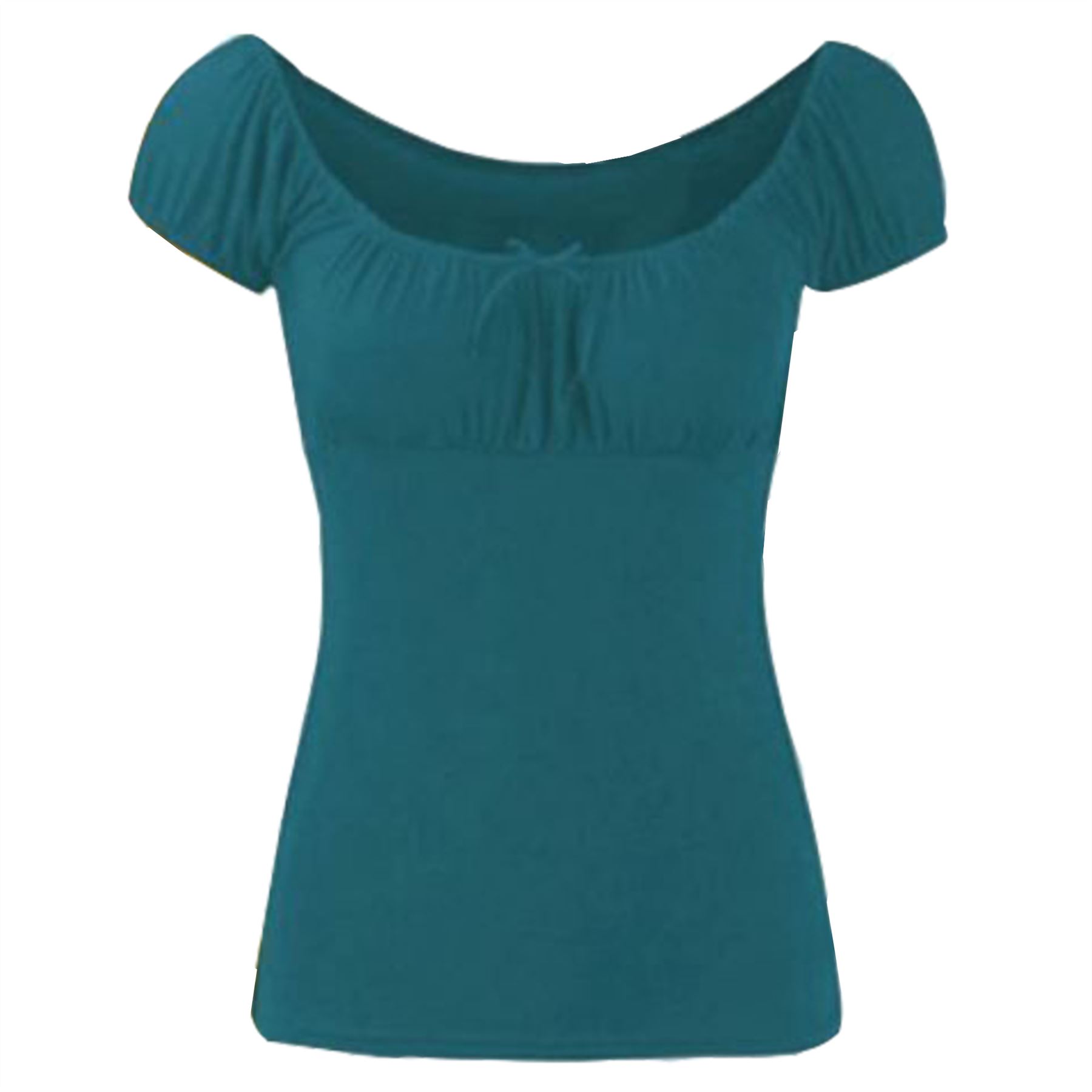 Womens Ladies Off Shoulder Gypsy Tie Ribbon Bardot Ruched Tops Uk Plus Size 8-22 - Picture 7 of 21