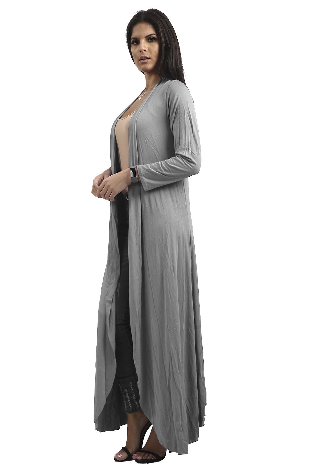 Ladies Womens Long Sleeve Waterfall Floaty Flared Maxi Cardigan Shrug Jacket UK - Picture 30 of 34