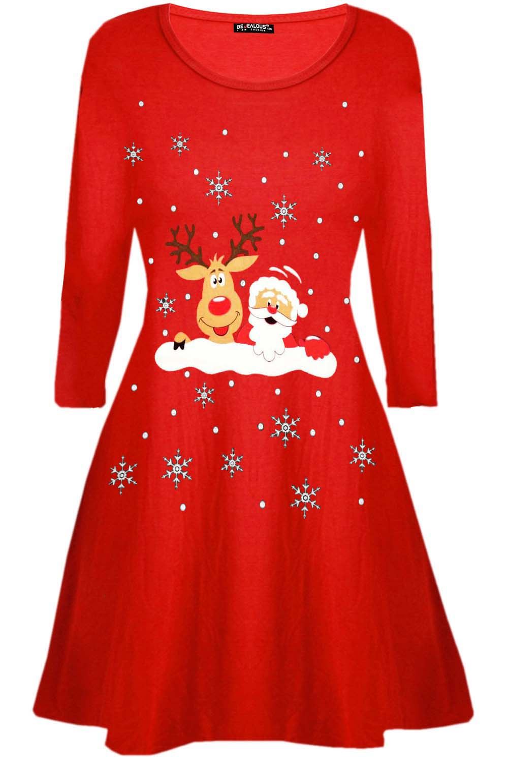 Kinder Mädchen Weihnachten Xmas Rundhals Weihnachtsmann Kostüm CandyStick Swing Kleid - Bild 39 von 64