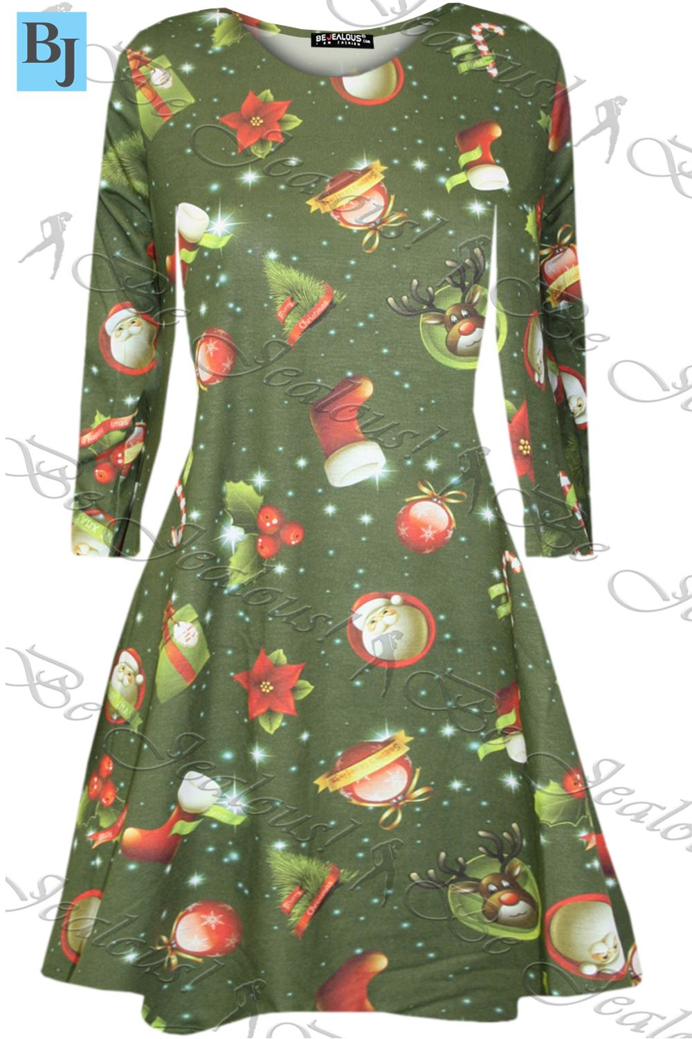 Kids Xmas Kissing Reindeer Snowflakes Aztec Print Christmas Girls Swing Dress - Picture 88 of 187