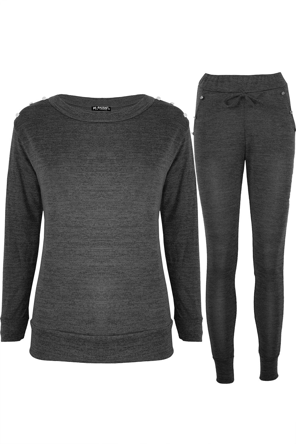 Ladies Tracksuit Womens Knitted Zip Up Laganlook Hi Lo Top Jogsuit