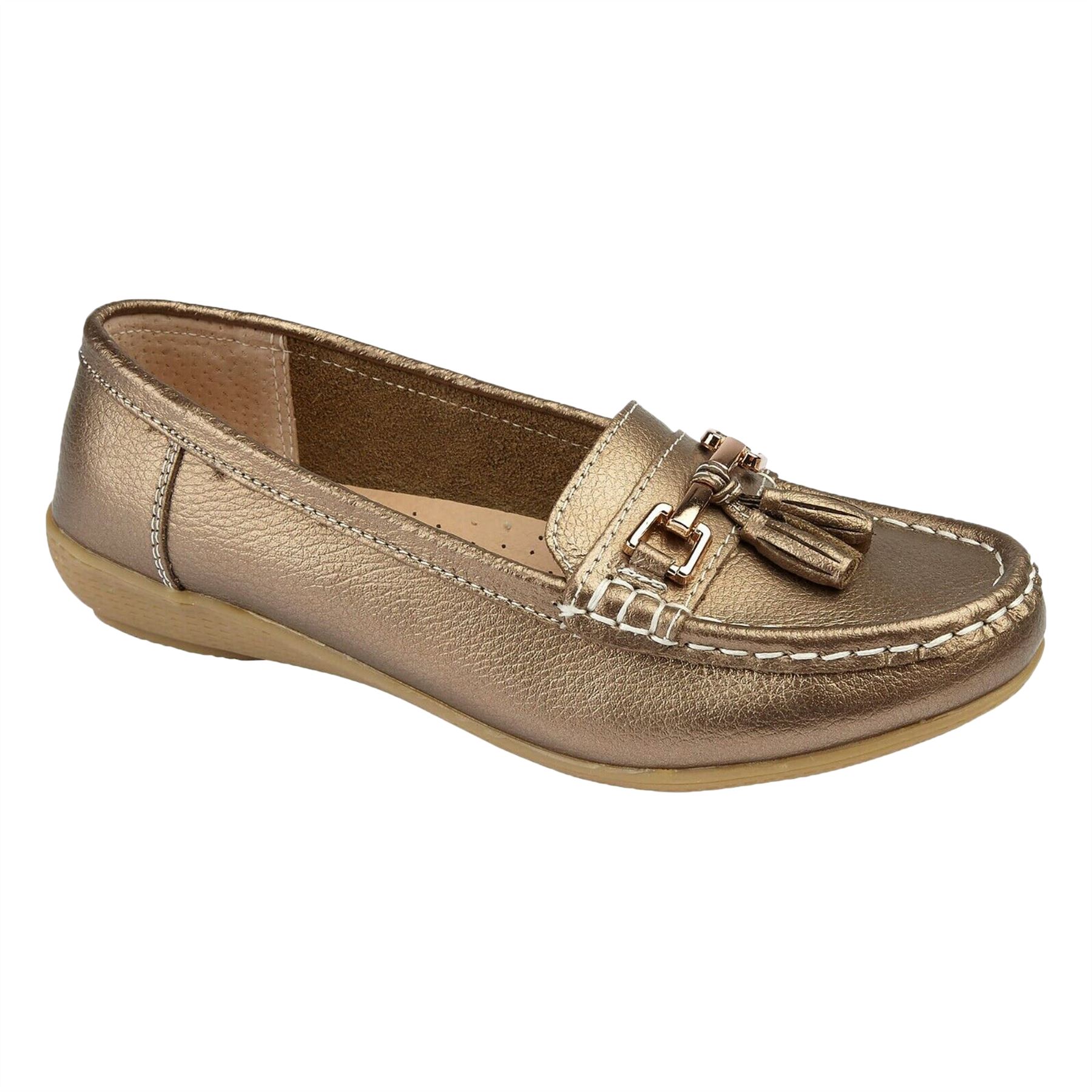 Ladies Wide Fit Shoes Slip On Womens Memory Foam Work Leather Loafer Shoe Size - Picture 5 of 40