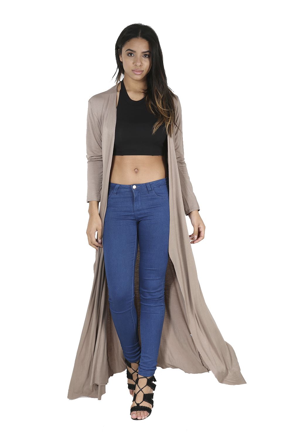 Ladies Womens Long Sleeve Waterfall Floaty Flared Maxi Cardigan Shrug Jacket UK - Picture 20 of 34