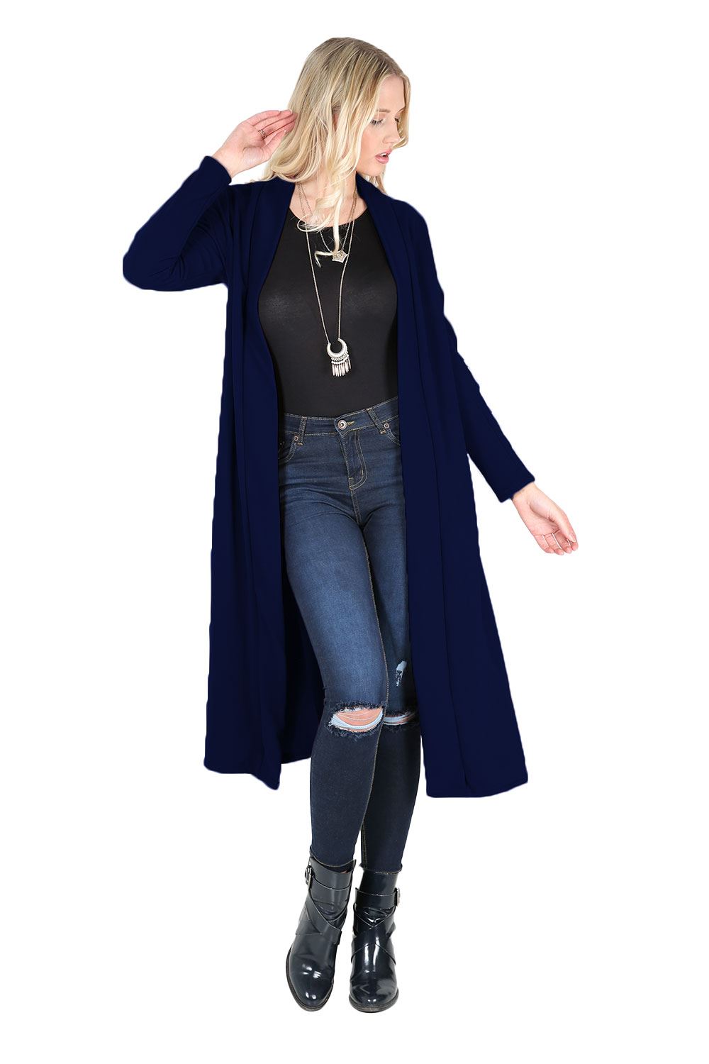 Plain Band Full Sleeves Oversize Baggy Open Front Duster Womens Cardigan - Picture 17 of 51