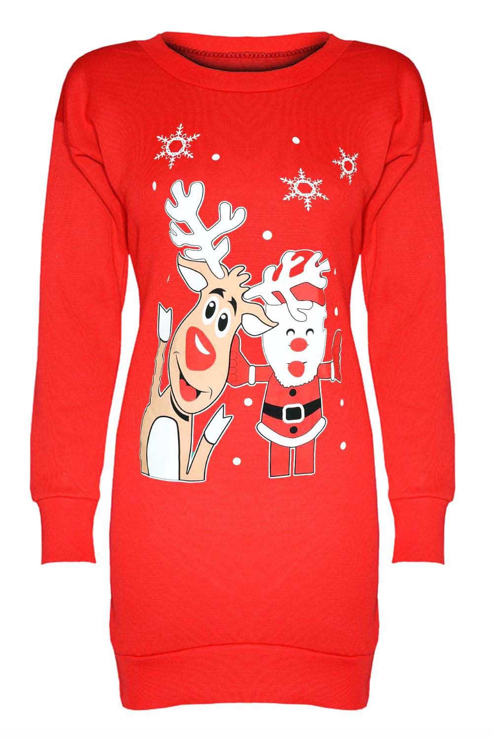 Womens Christmas Fleece Ladies Snowman Tree Xmas Sweatshirt Mini Jumper Dress - Picture 37 of 59