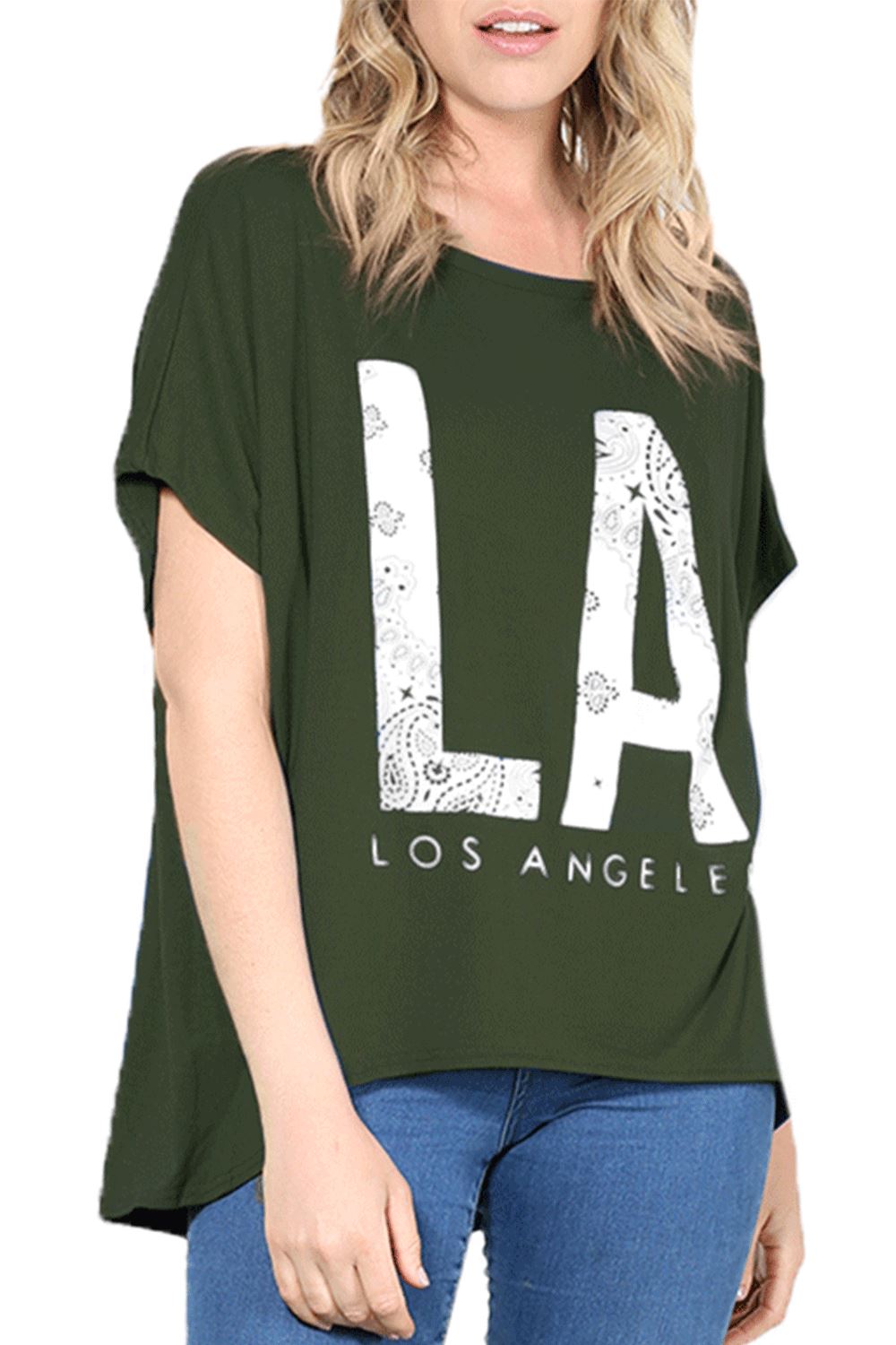 Ladies Los Angeles Off Shoulder Bardot Baggy T Shirt Women Batwing Lagenlook Top - Picture 23 of 65