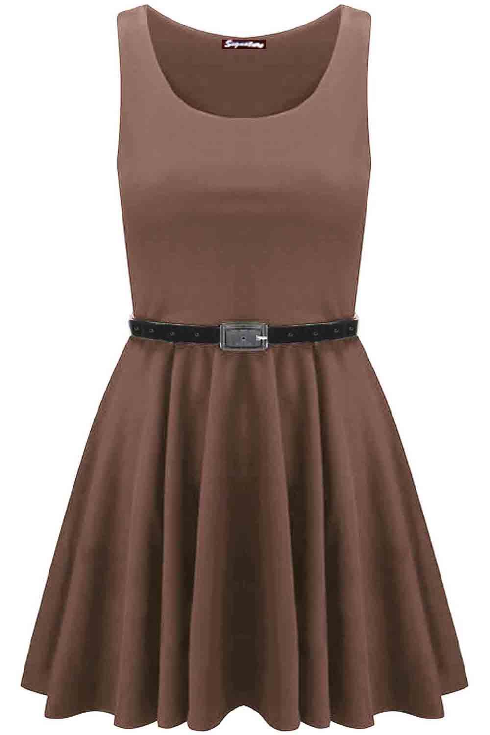 Womens Sleeveless Flared Franki Party Ladies Plus Size Skater Dress Top 16-26 - Picture 15 of 35