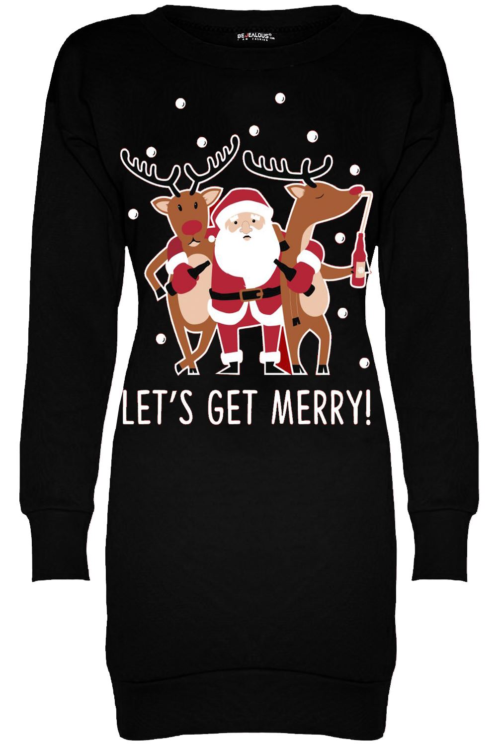 Womens Ladies Christmas Santa Fleece Elf Reindeer Tunic Long Xmas Jumper Dress - Picture 32 of 38