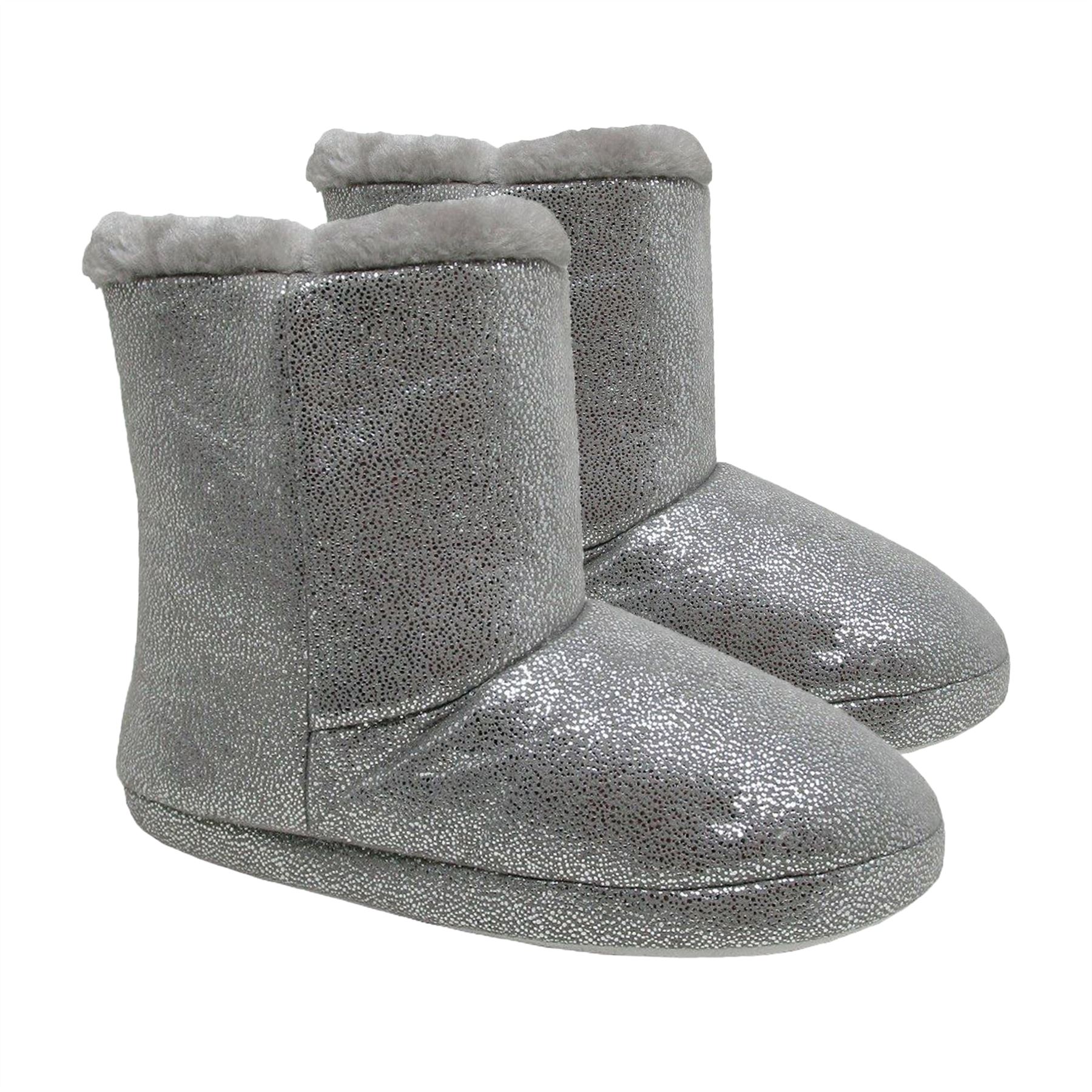 Ladies Glitter Boots Slippers Winter Warm Snugg Hug Womens Booties Faux Fur - Picture 7 of 7