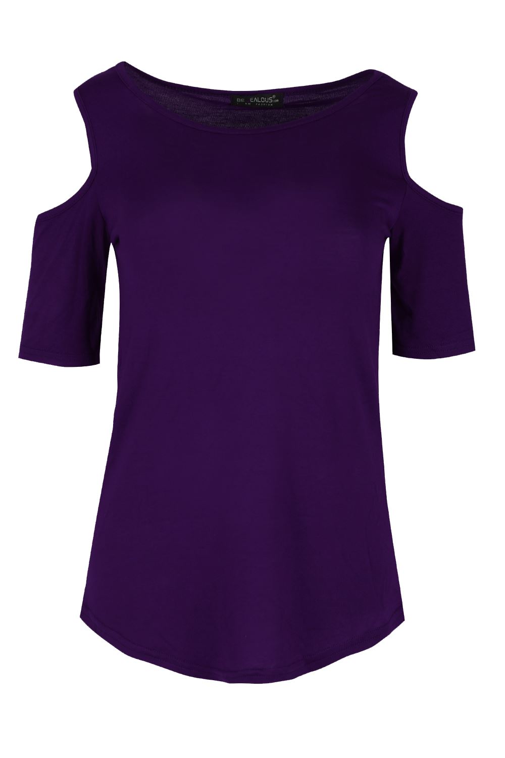 Plus Size Women Ladies Plain Baggy Oversize Cold Shoulder Curved Hem T-Shirt Top - Picture 8 of 11