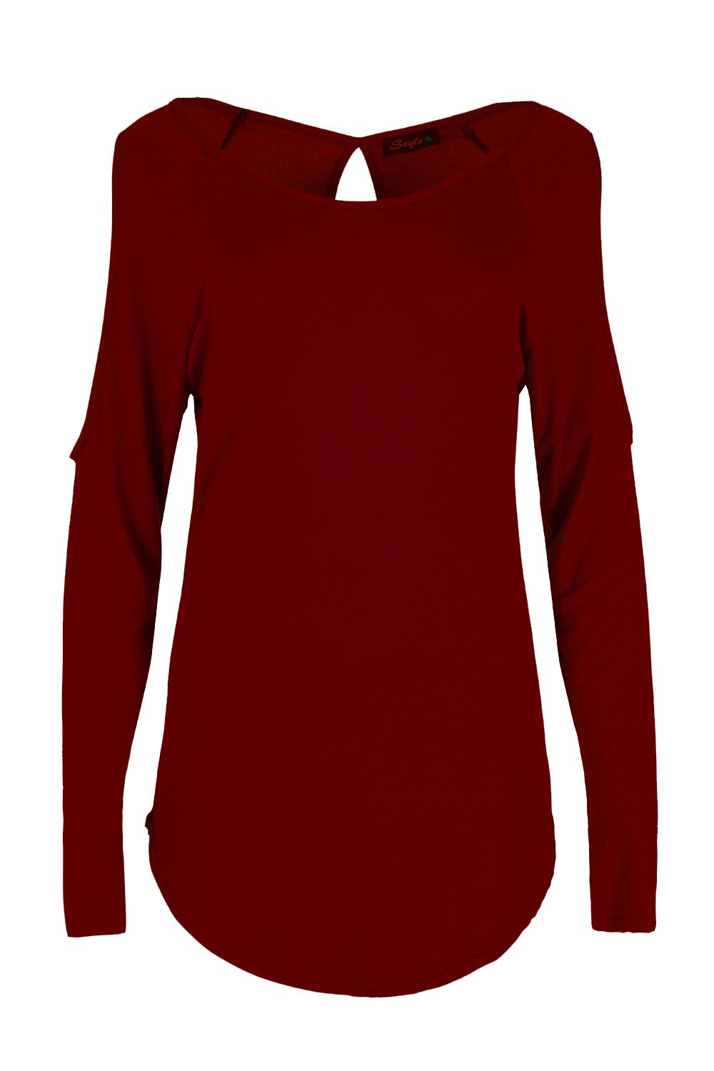 Cold Shoulder Curved Hem Printed T Shirt