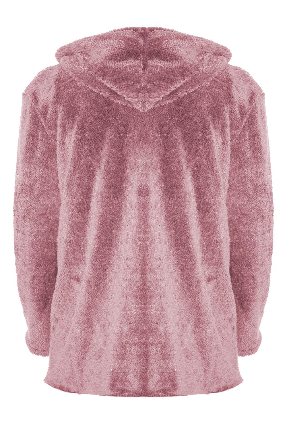 Womens Ladies Fleece Cardigan Zip Pocket Long Sleeve Fluffy Faux Fur Jacket Coat - Picture 19 of 22