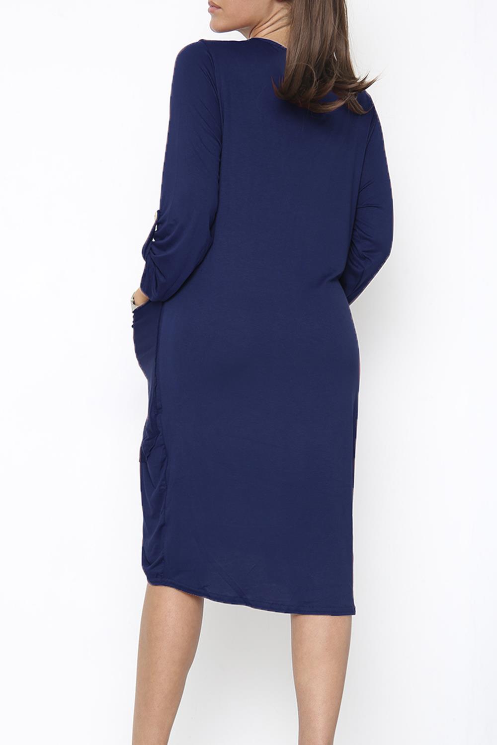 Women Side Pockets Fleece Baggy Ladies High Low Turn Up Sleeve Sweatshirt Dress - Picture 13 of 16