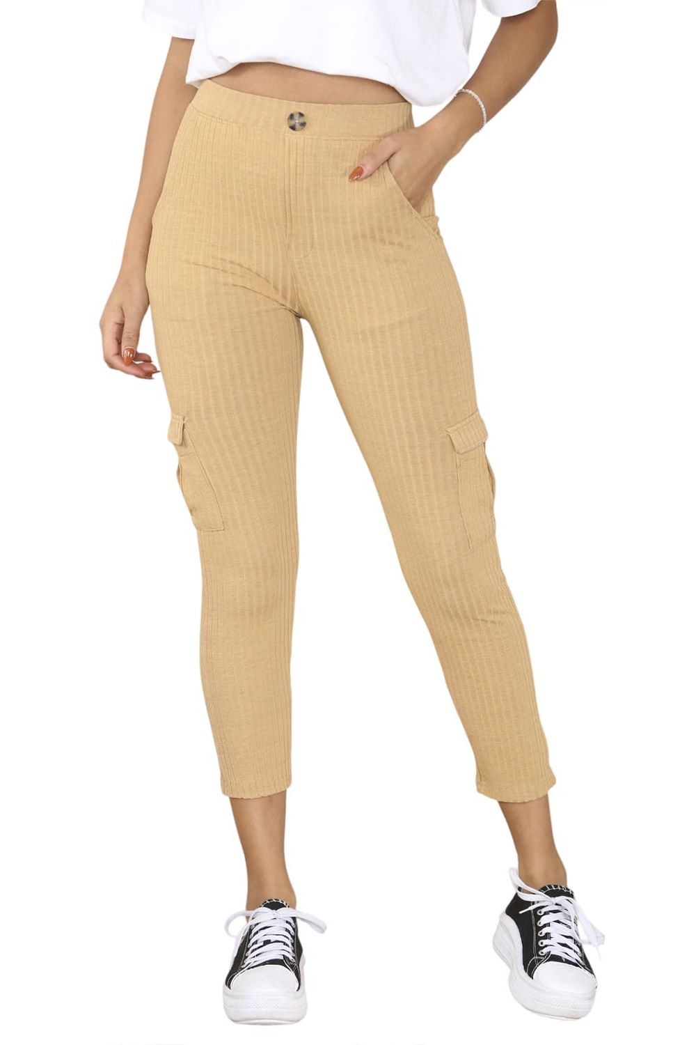 Ex Store Zara Women Zip Up Ribbed 3/4 Pants Side Pocket Skinny Jeggings Trousers - Picture 12 of 17