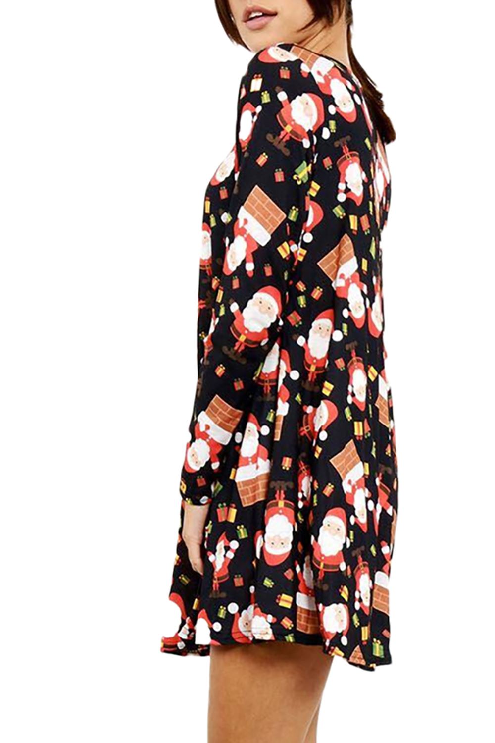 Womens Ladies Xmas Santa Gifts Snowman Christmas Printed Skater Mini Swing Dress - Picture 11 of 35
