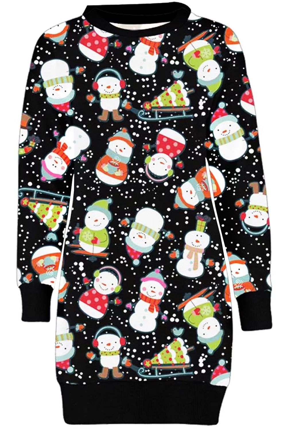 Womens Jumper Xmas Ladies Snowman Fleece Knitted Long Pullover Sweatshirt Dress - Picture 20 of 44