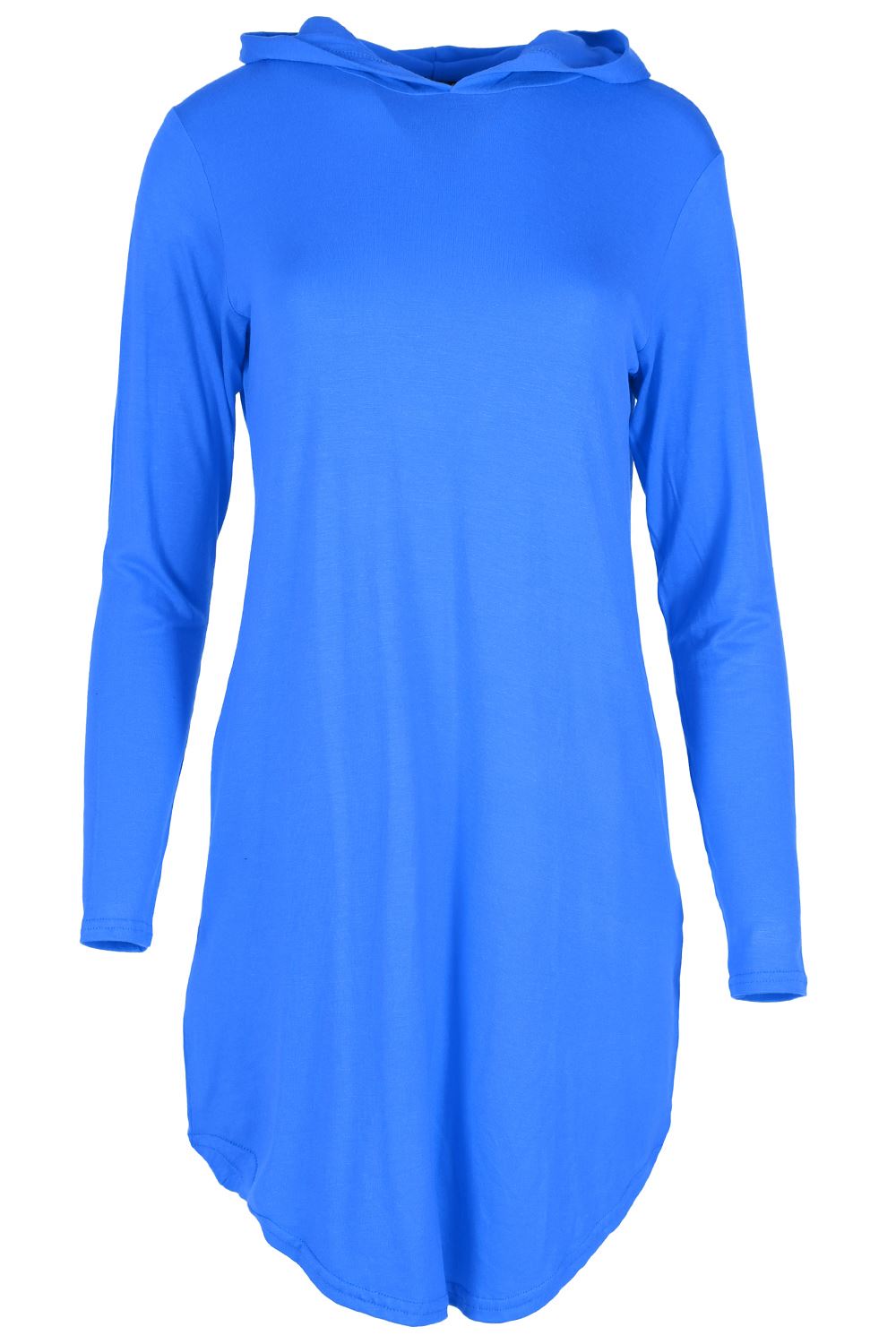 Ladies 3/4 Sleeve Cold Cut Shoulder Womens Hooded Hoody Mini Curved Hem Dress - Picture 15 of 28