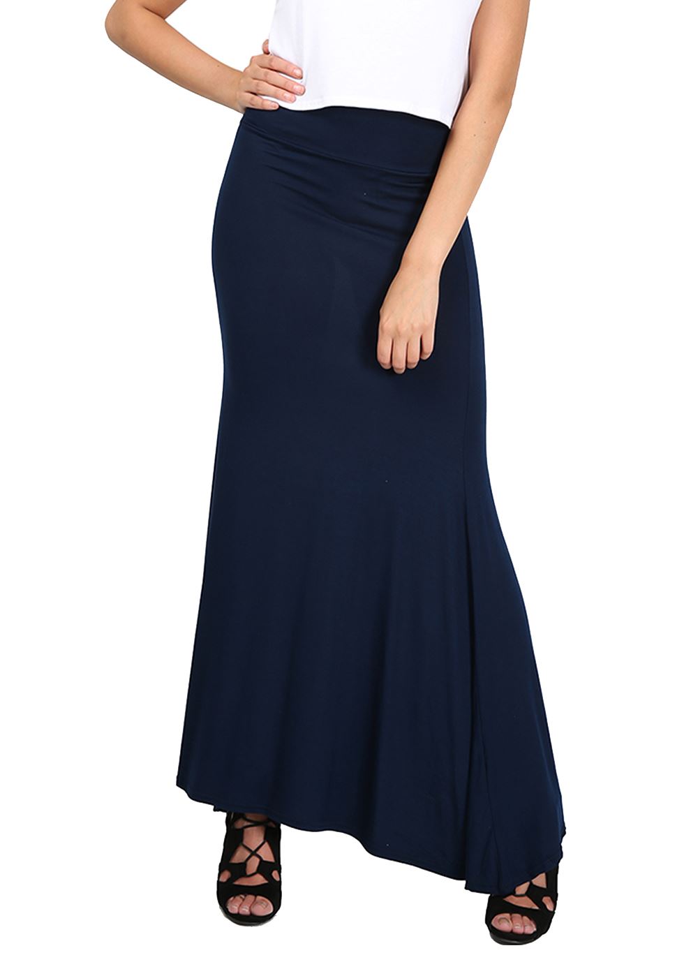 Ladies Women Full Length Plain Stretch Flared Frankie High Waist Long Maxi Skirt - Picture 7 of 25