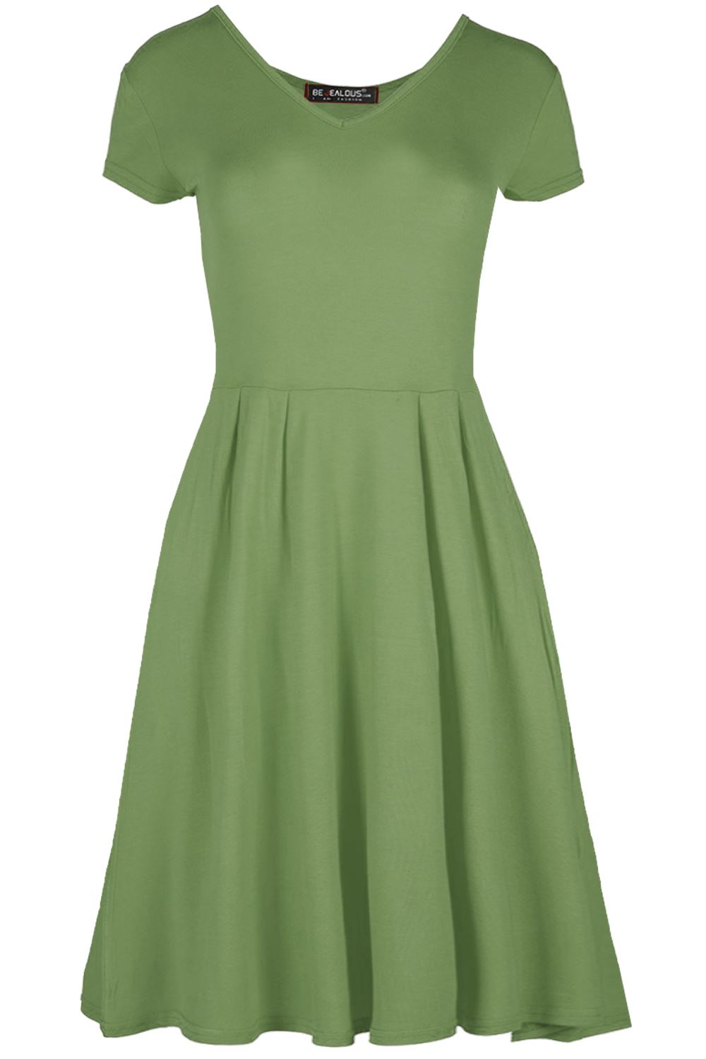 Womens Cap Sleeve Flared Skater Dress Ladies Party Franki V Neck Shift Dress