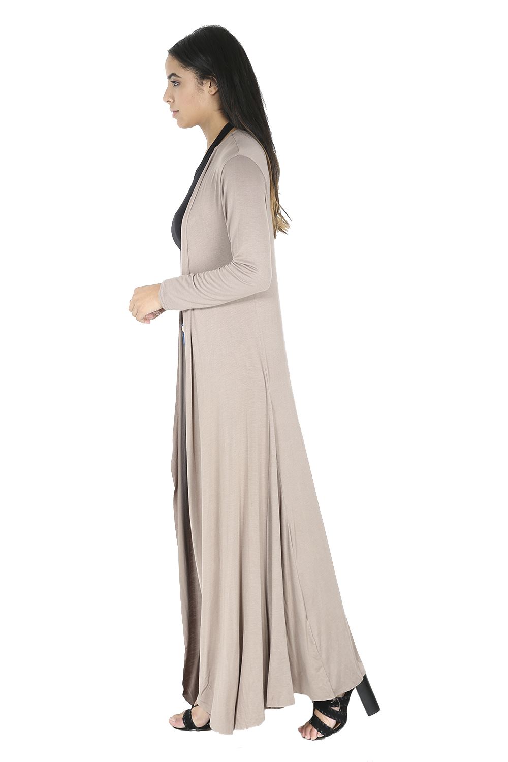 Ladies Womens Long Sleeve Waterfall Floaty Flared Maxi Cardigan Shrug Jacket UK - Picture 21 of 34