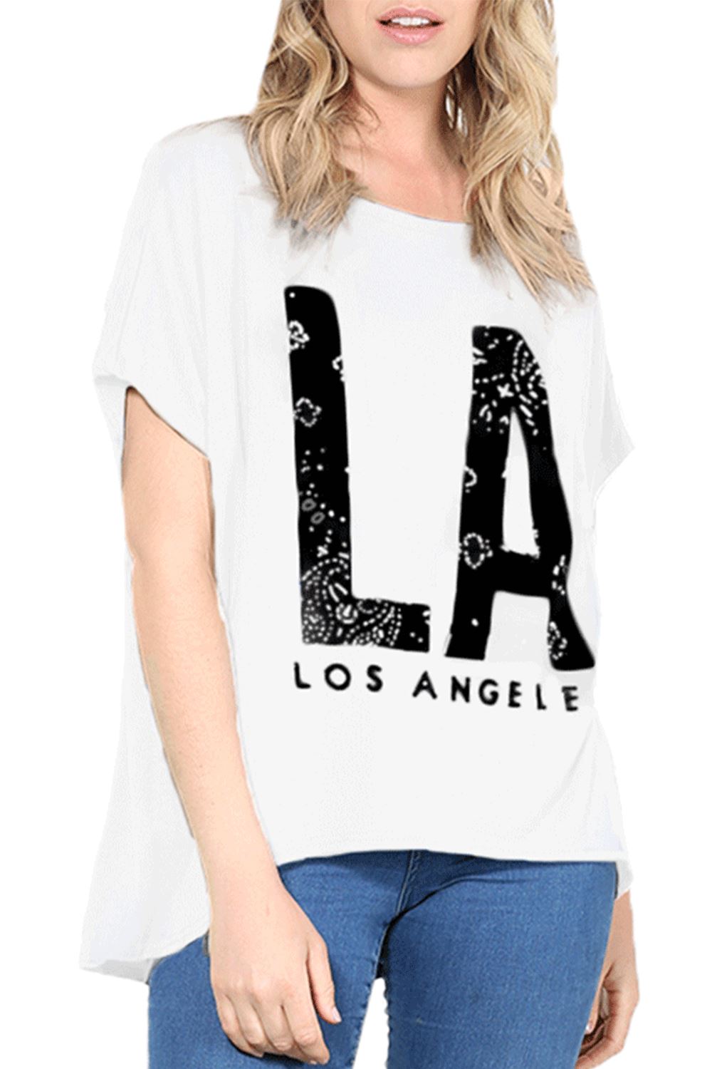 Ladies Los Angeles Off Shoulder Bardot Baggy T Shirt Women Batwing Lagenlook Top - Picture 17 of 65