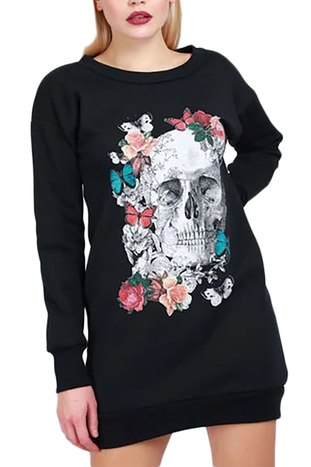 Ladies Womens Gold Foil Skull Oversized 