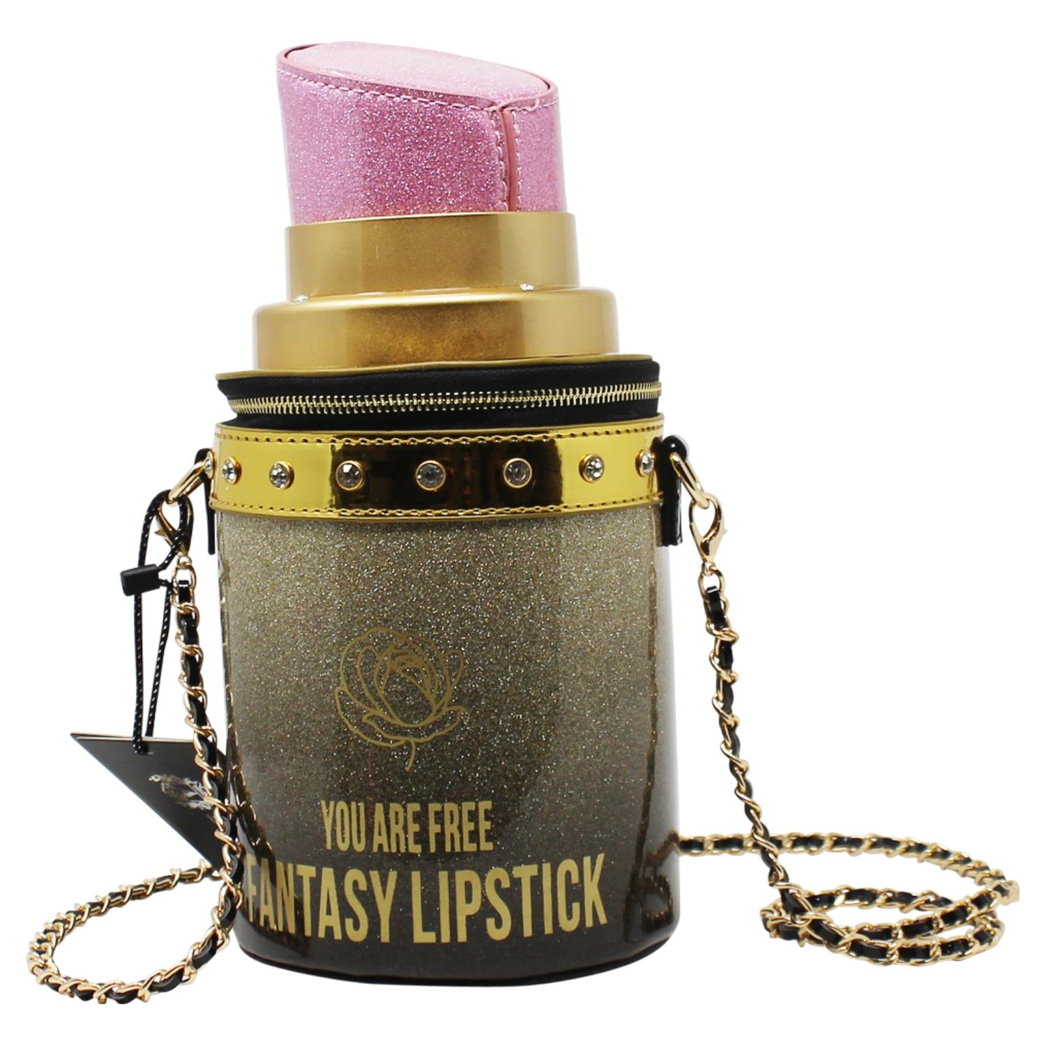 Ladies Glitter Lipstick Shaped Crossbody Bag with Chain Strap Shoulder Handbag - Picture 7 of 10