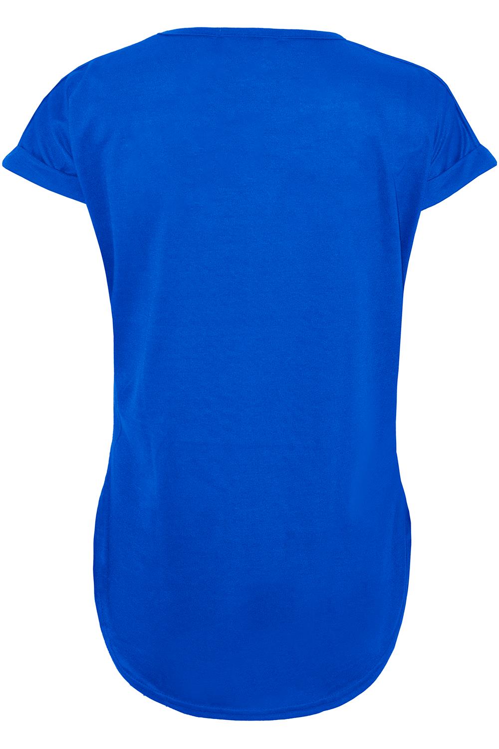 Womens Ladies Turn Up Sleeve Round Neck Curved Hem Bonjour Jersey T-Shirt Top - Picture 34 of 49