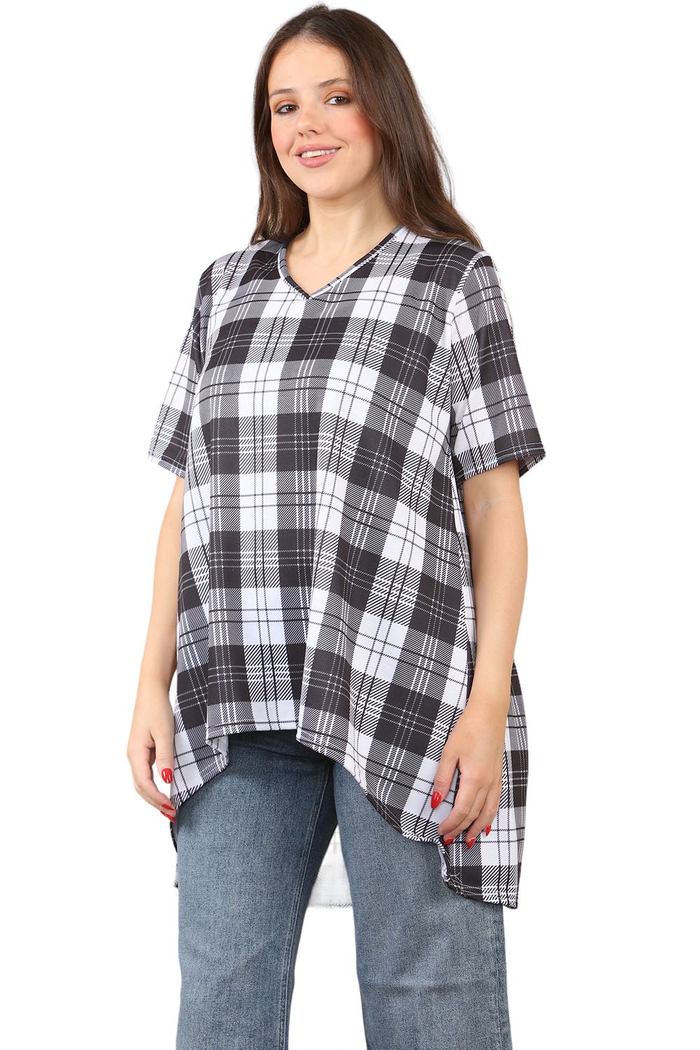 Womens Ladies V-Neck Short Sleeve Long Swing High Low Dipped Hem T-Shirt Top - Picture 7 of 40