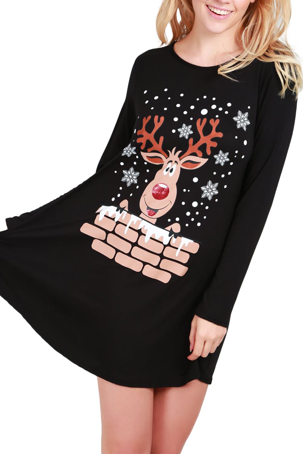 Womens Ladies Santa Costume Belted Candy stick Round Neck Christmas Swing Dress - Picture 20 of 86
