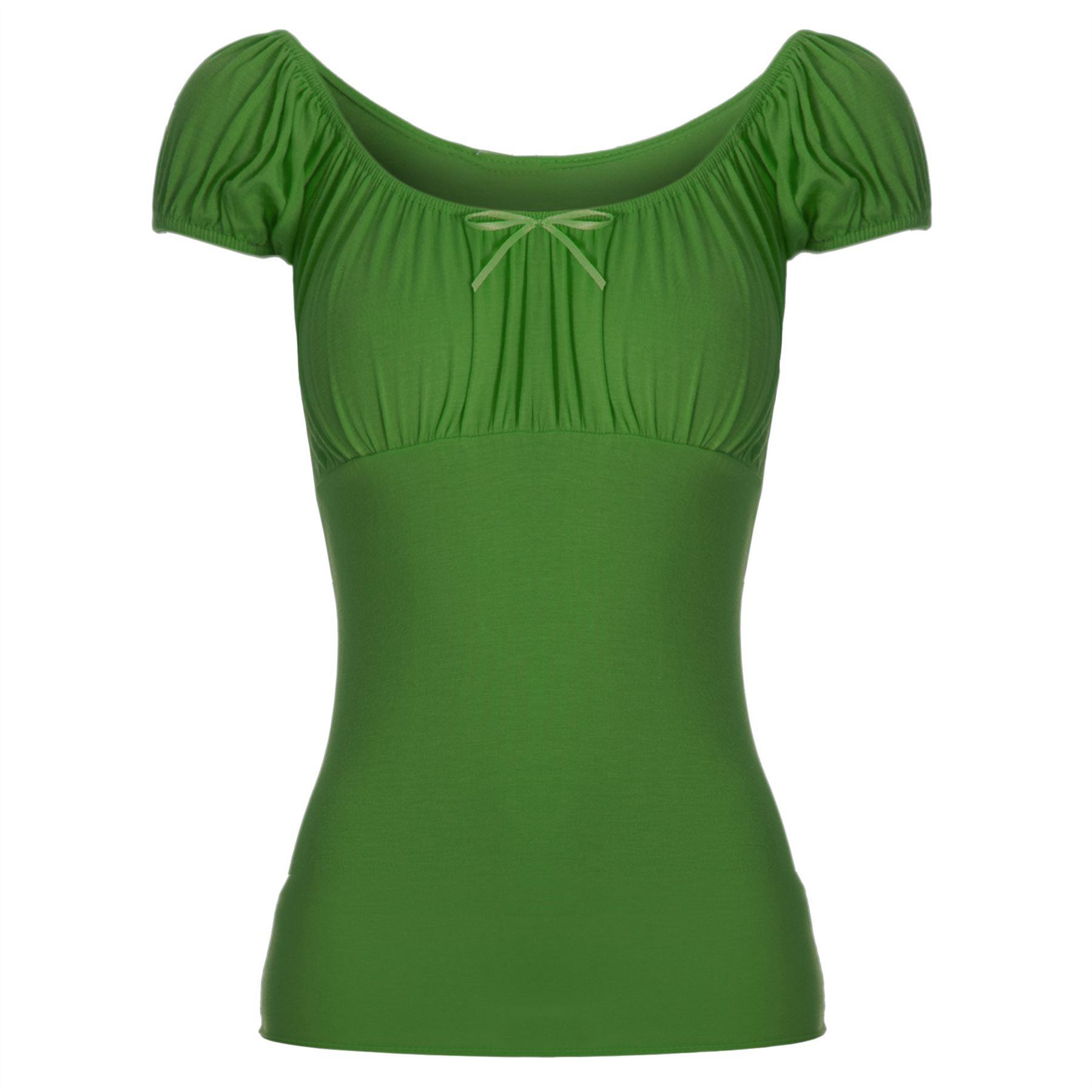 Womens Ladies Off Shoulder Gypsy Tie Ribbon Bardot Ruched Tops Uk Plus Size 8-22 - Picture 9 of 21