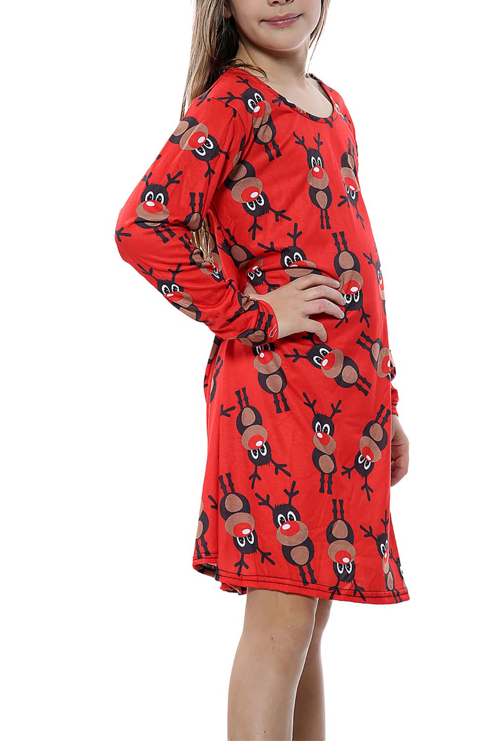 Kinder Mädchen Weihnachten Xmas Rundhals Weihnachtsmann Kostüm CandyStick Swing Kleid - Bild 4 von 64