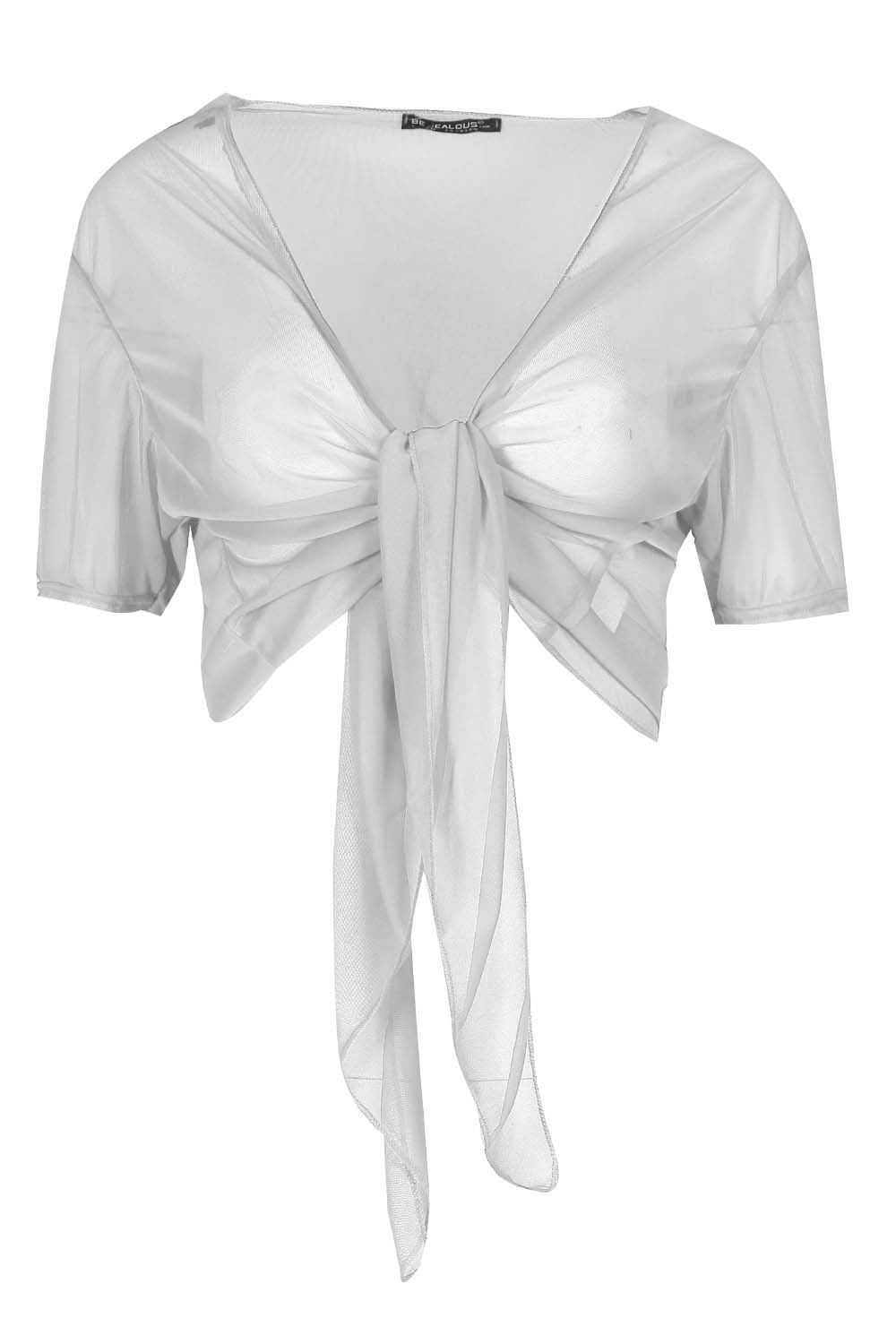 Ladies Mesh Tie Knot Shrug Womens Short Sleeve Cardigan Bolero Wrap Cropped Top | eBay