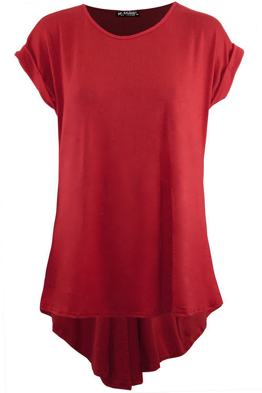 Camiseta Top Mujer FishTail Back Hi Lo Dobladillo Sumergido Cuello Redondo Manga Girada - Imagen 16 de 22