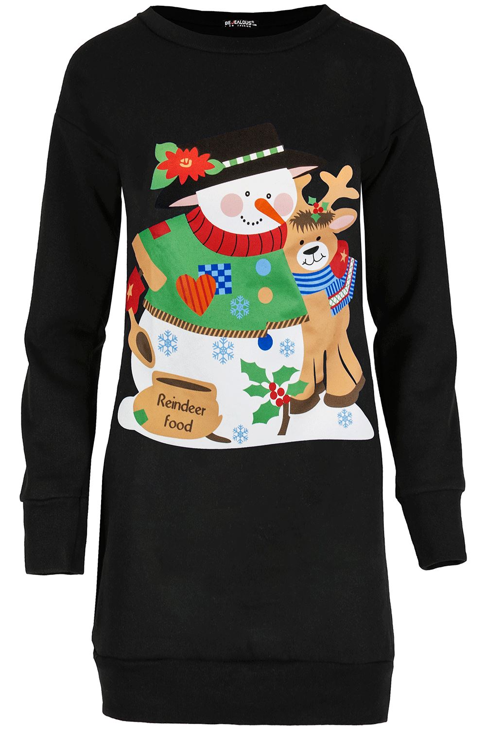 Womens Christmas Fleece Ladies Snowman Tree Xmas Sweatshirt Mini Jumper Dress - Picture 56 of 59