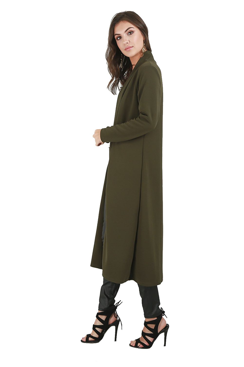 Plain Band Full Sleeves Oversize Baggy Open Front Duster Womens Cardigan - Picture 24 of 51