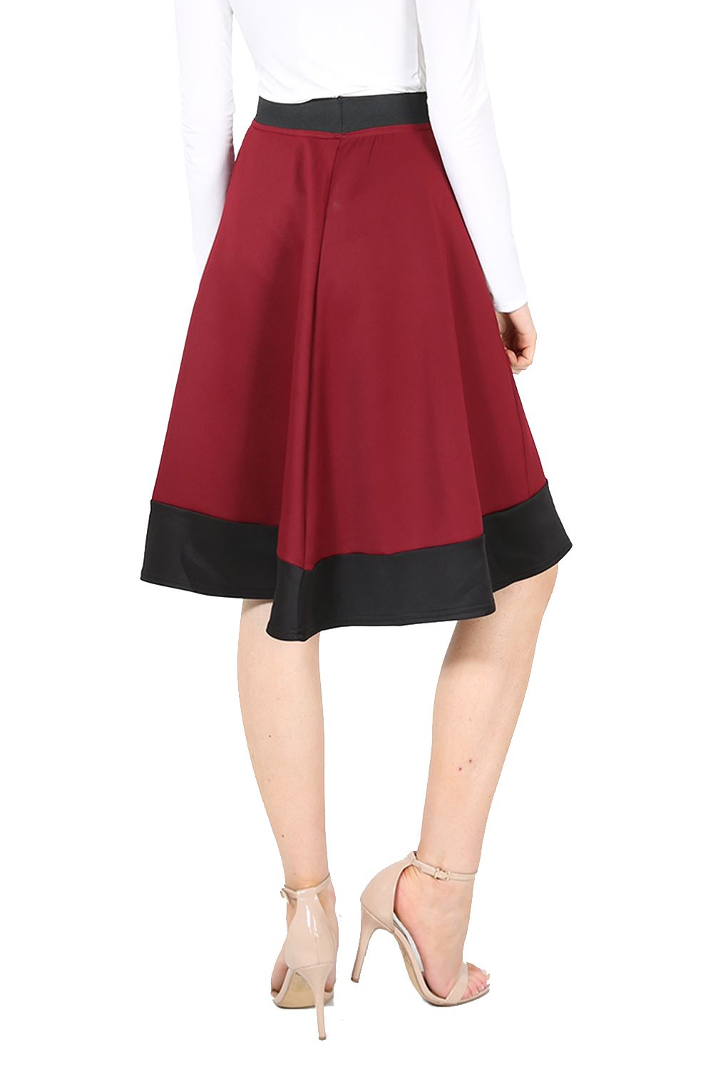 Womens Ladies Panel Stretchy Celeb Scuba Flared Swing Skater Midi Length Skirt - Picture 7 of 27