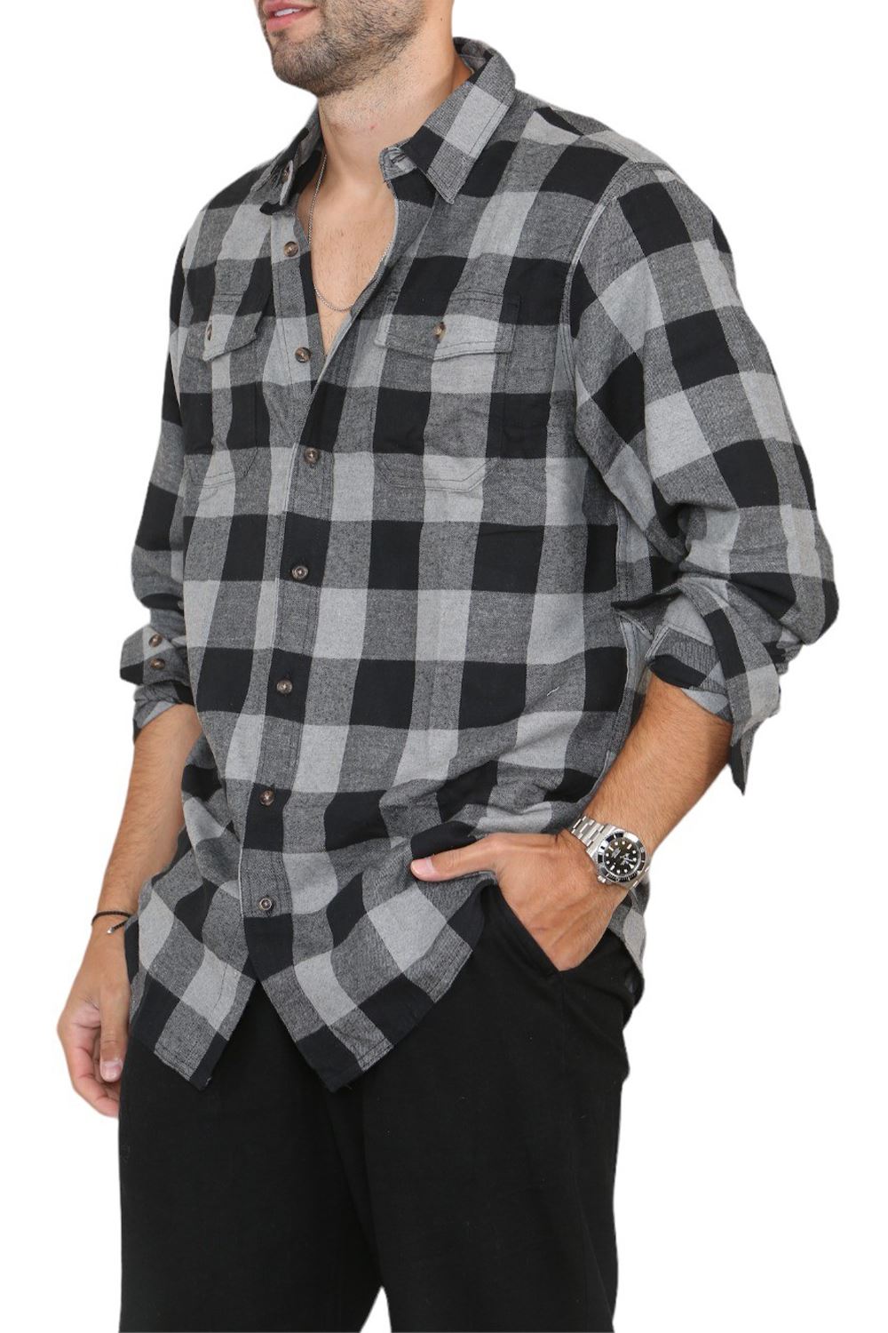 New Men Collared Causal Flannel Casual Long Sleeve Outdoor Shirt Plain Shirt UK - Picture 3 of 13