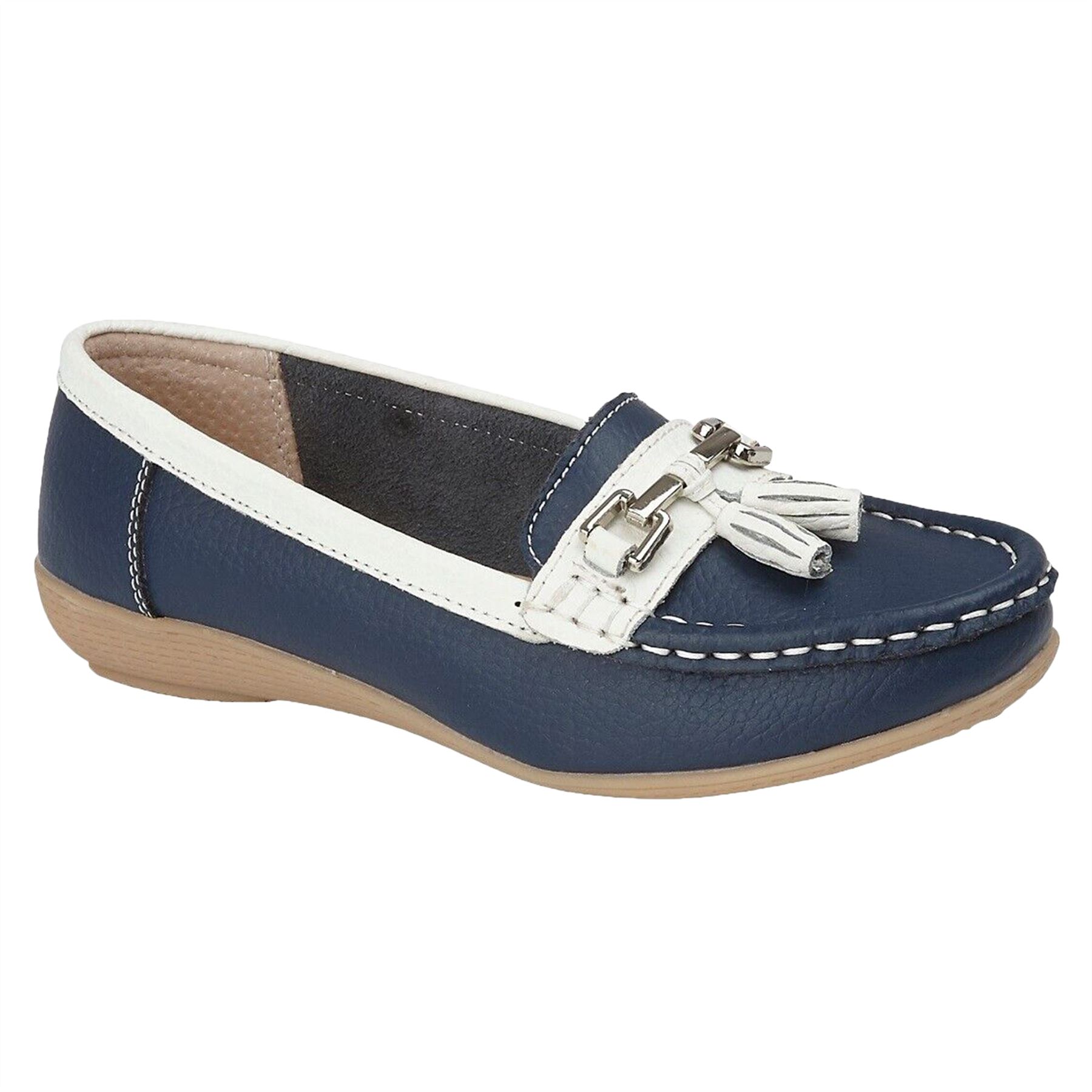 Ladies Wide Fit Shoes Slip On Womens Memory Foam Work Leather Loafer Shoe Size - Picture 10 of 40