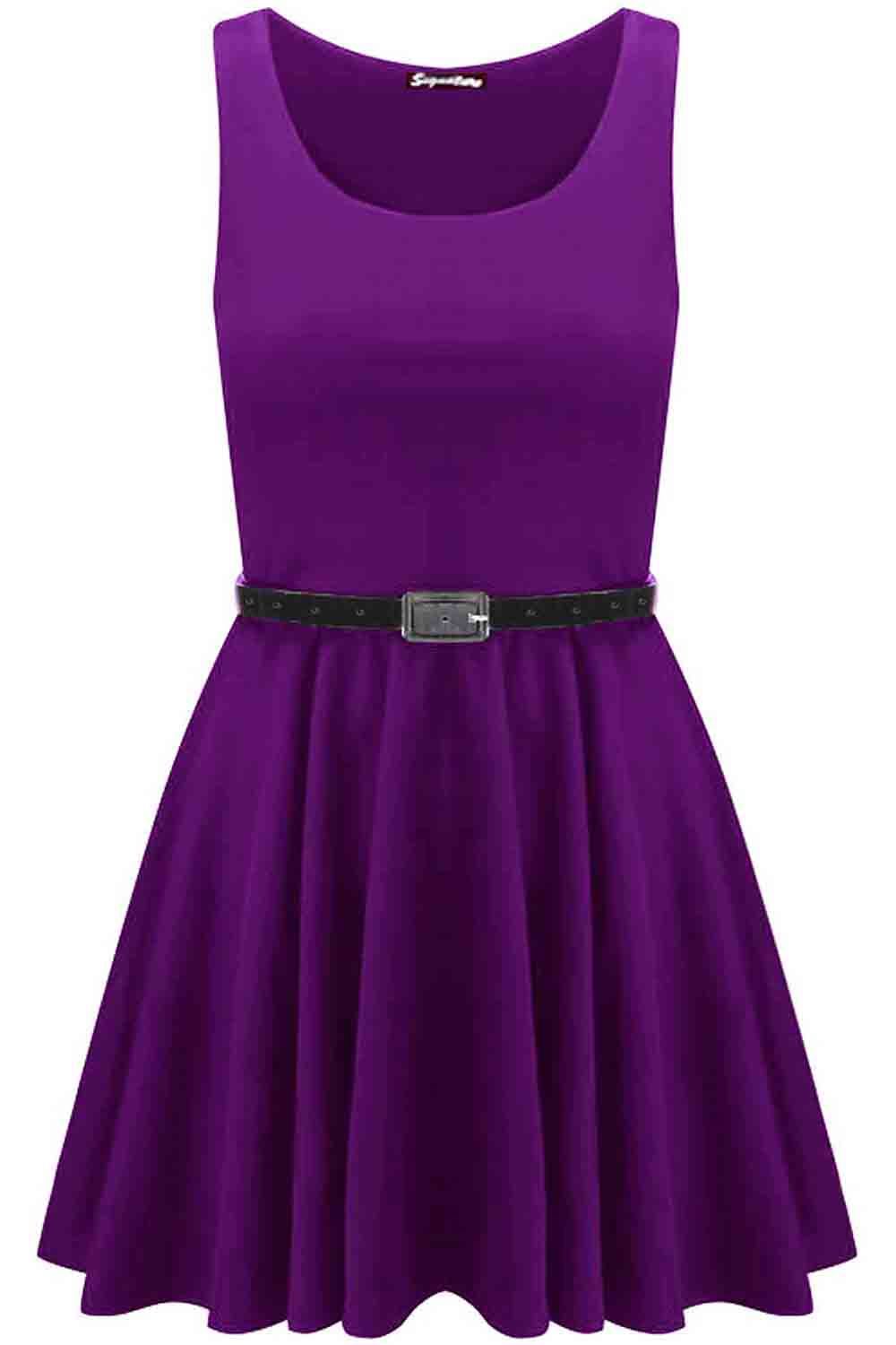 Womens Sleeveless Flared Franki Party Ladies Plus Size Skater Dress Top 16-26 - Picture 8 of 35