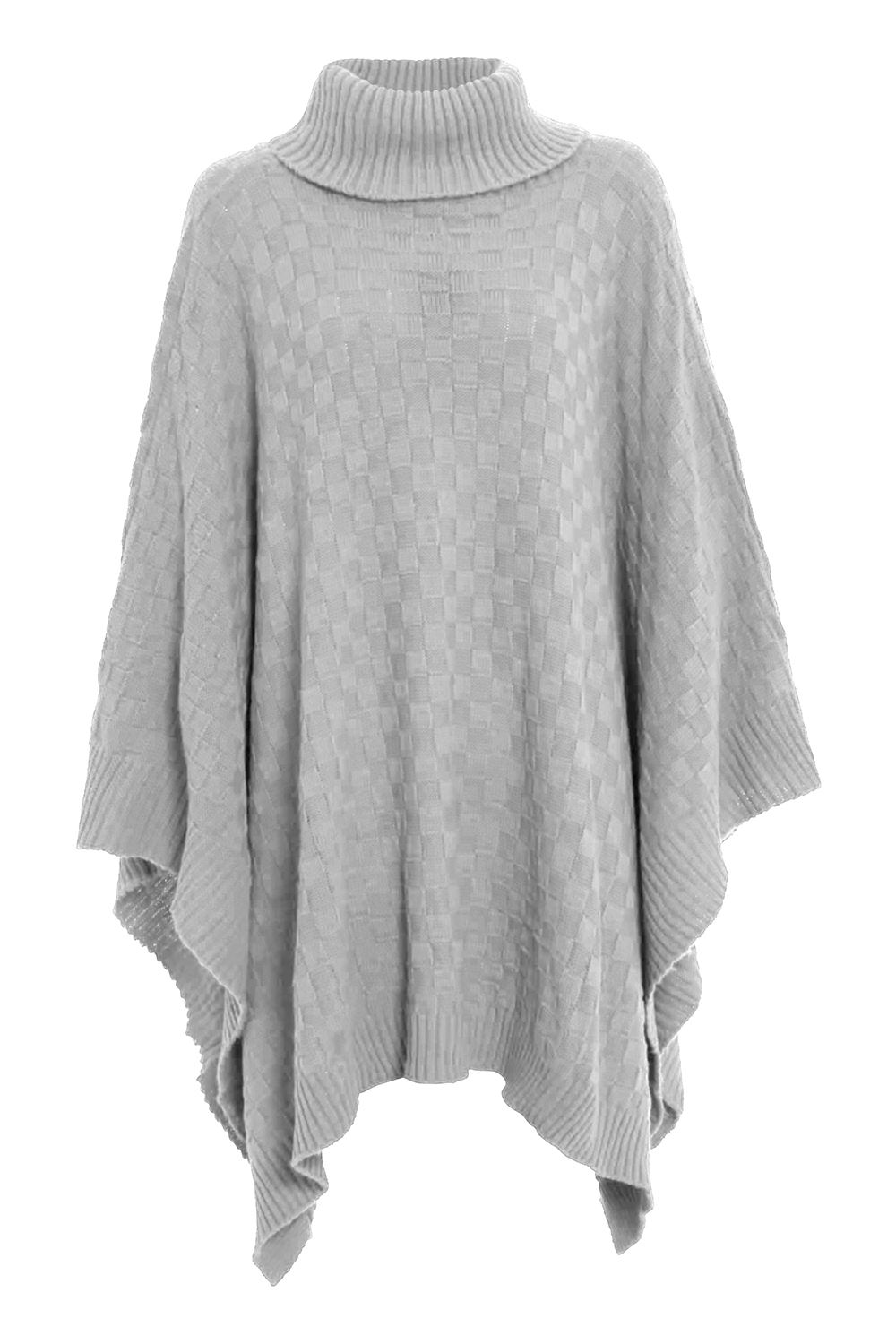 Plus Size Ladies Womens Grid Knitted Wrap Polo Neck Poncho Jumper Cape Shawls - Picture 12 of 13