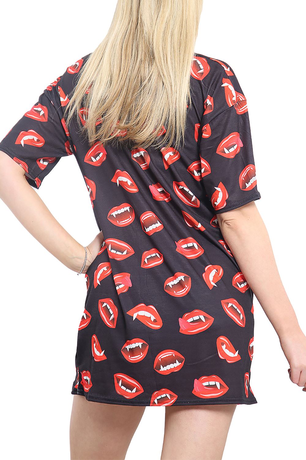 Women Ladies Short Sleeve Baggy Skull Halloween Oversized Round Neck TShirt Dres - Picture 51 of 71