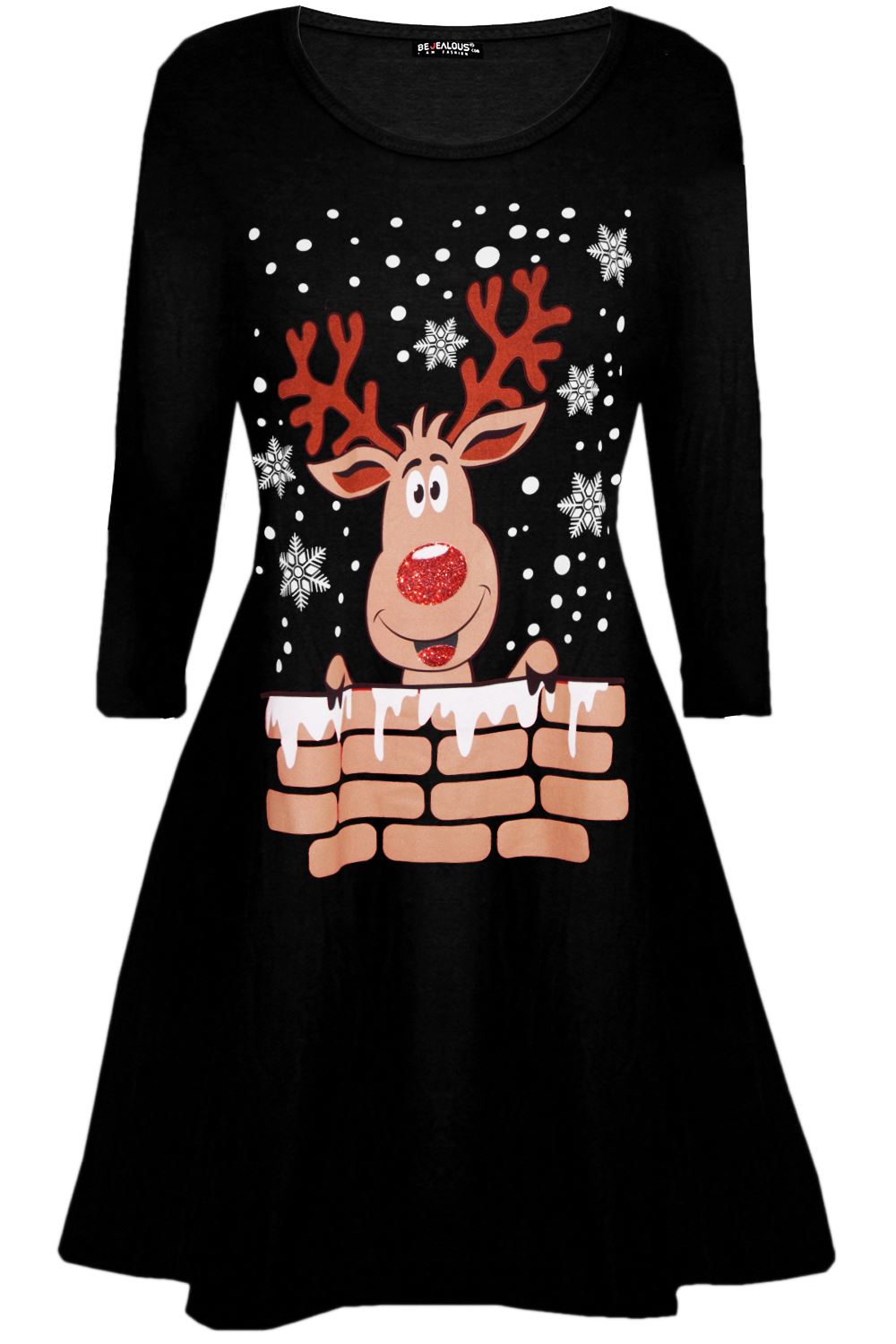 Womens Christmas Ladies Elf Santa's Little Helper Costume Round Neck Swing Dress - Picture 11 of 50