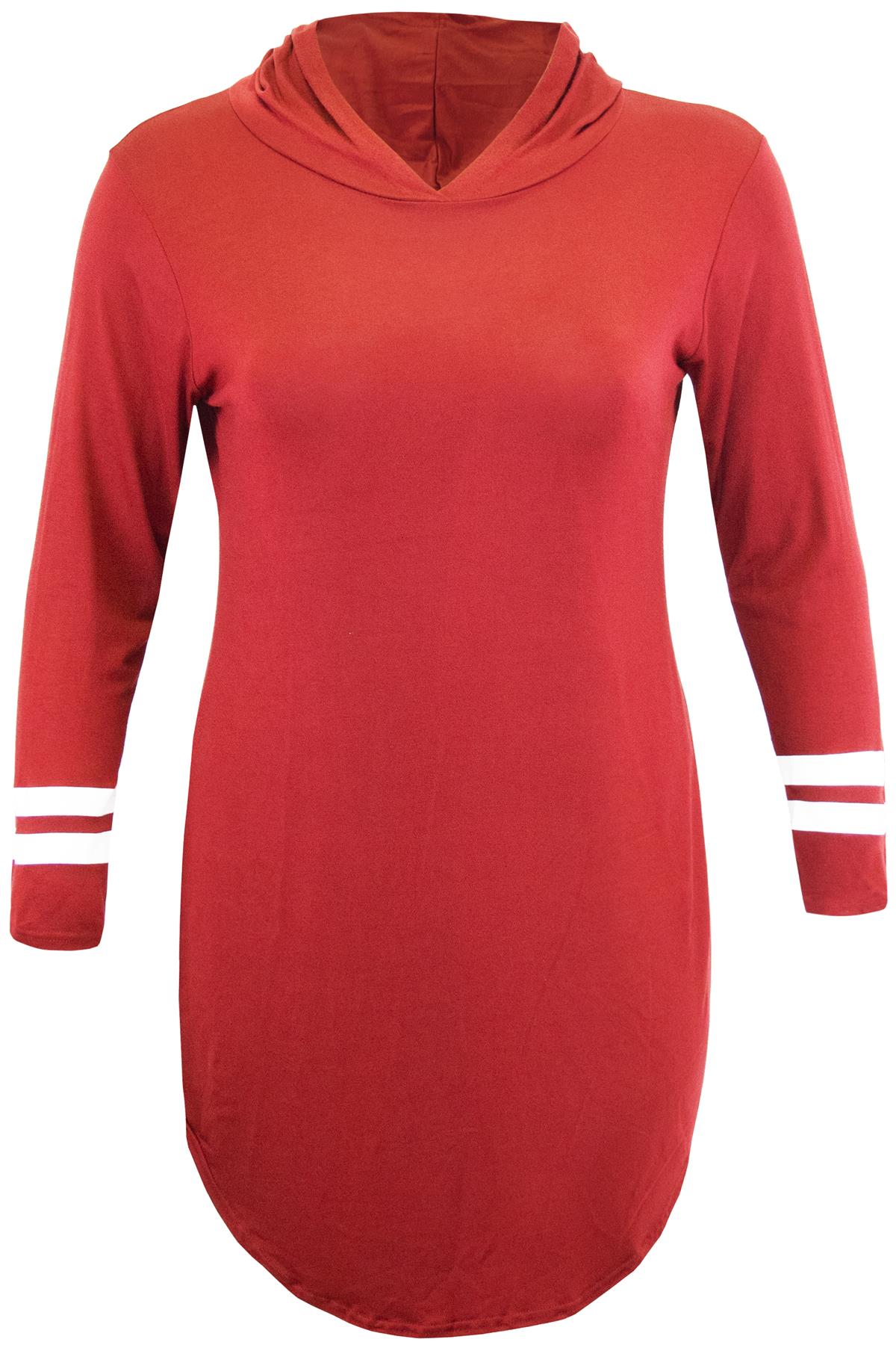 Ladies 3/4 Sleeve Cold Cut Shoulder Womens Hooded Hoody Mini Curved Hem Dress - Picture 24 of 28