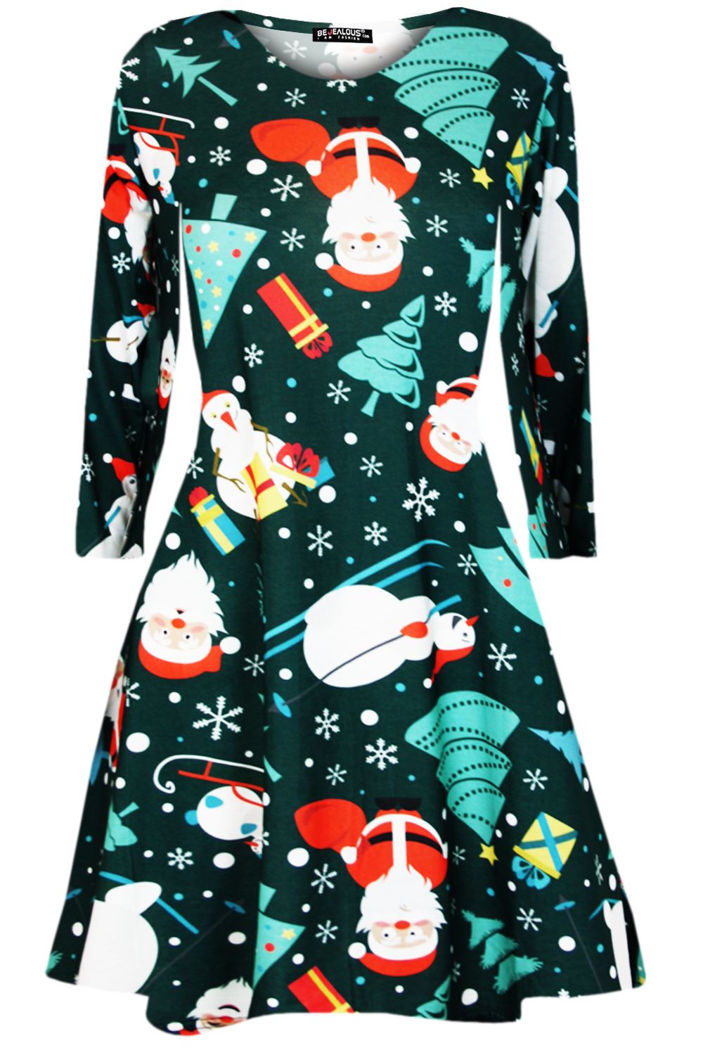 Kids Girls Christmas Xmas Pudding Reindeer Santa Owl Scarf Reindeer Swing Dress - Picture 24 of 44