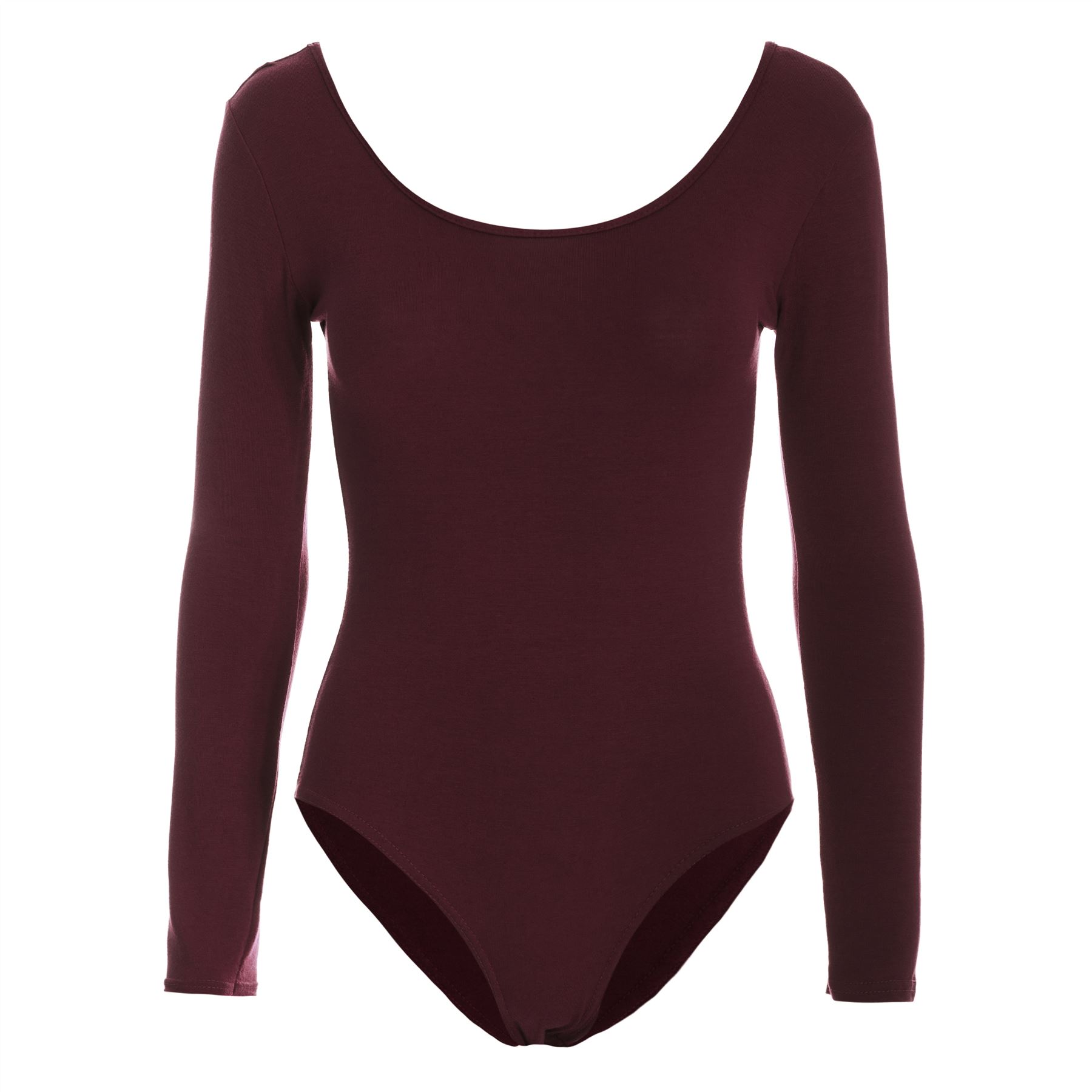 Womens Ladies Plain Jersey Long Sleeves Stretchy Leotard Bodysuit Top Plus Sizes - Picture 8 of 53