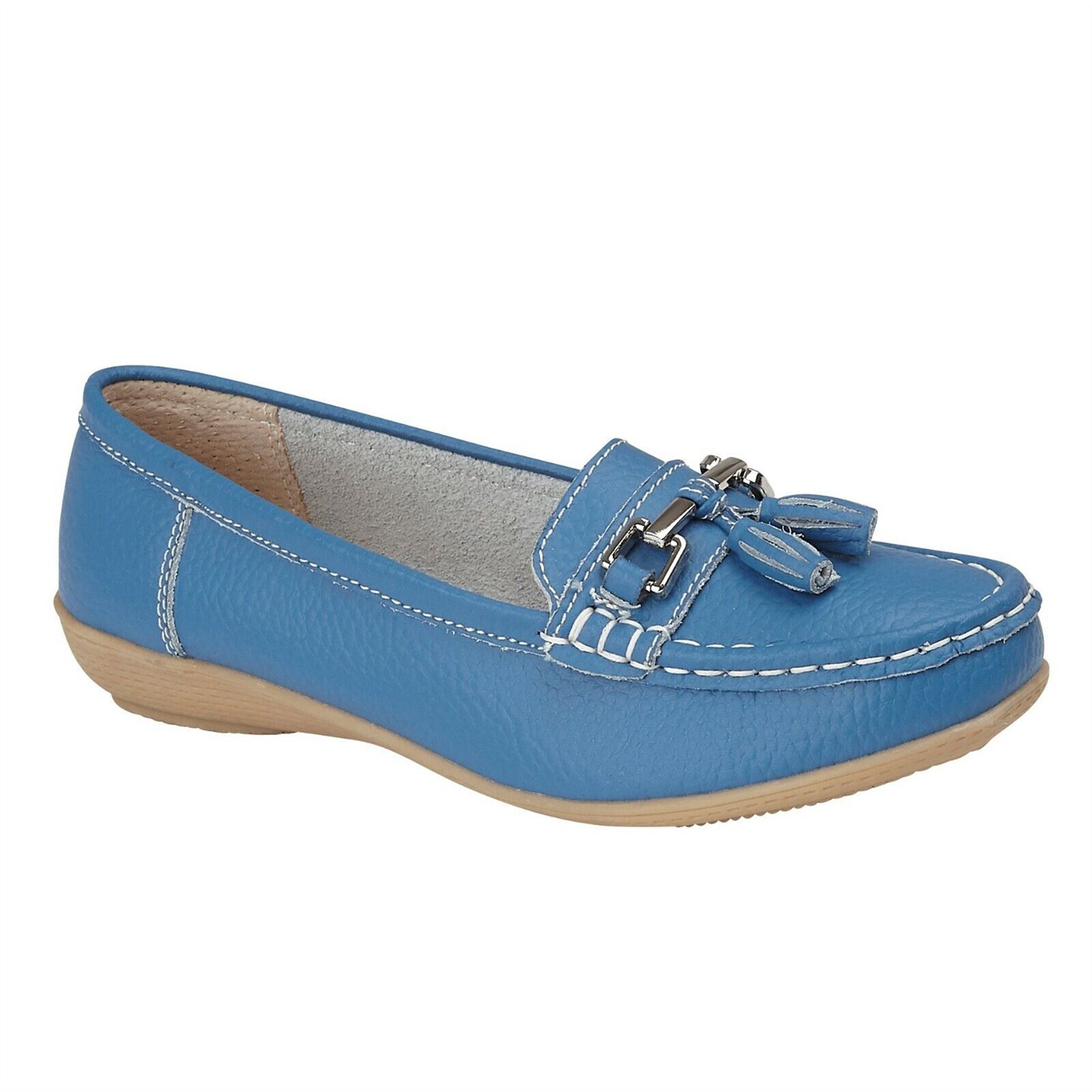 Ladies Wide Fit Shoes Slip On Womens Memory Foam Work Leather Loafer Shoe Size - Picture 15 of 40