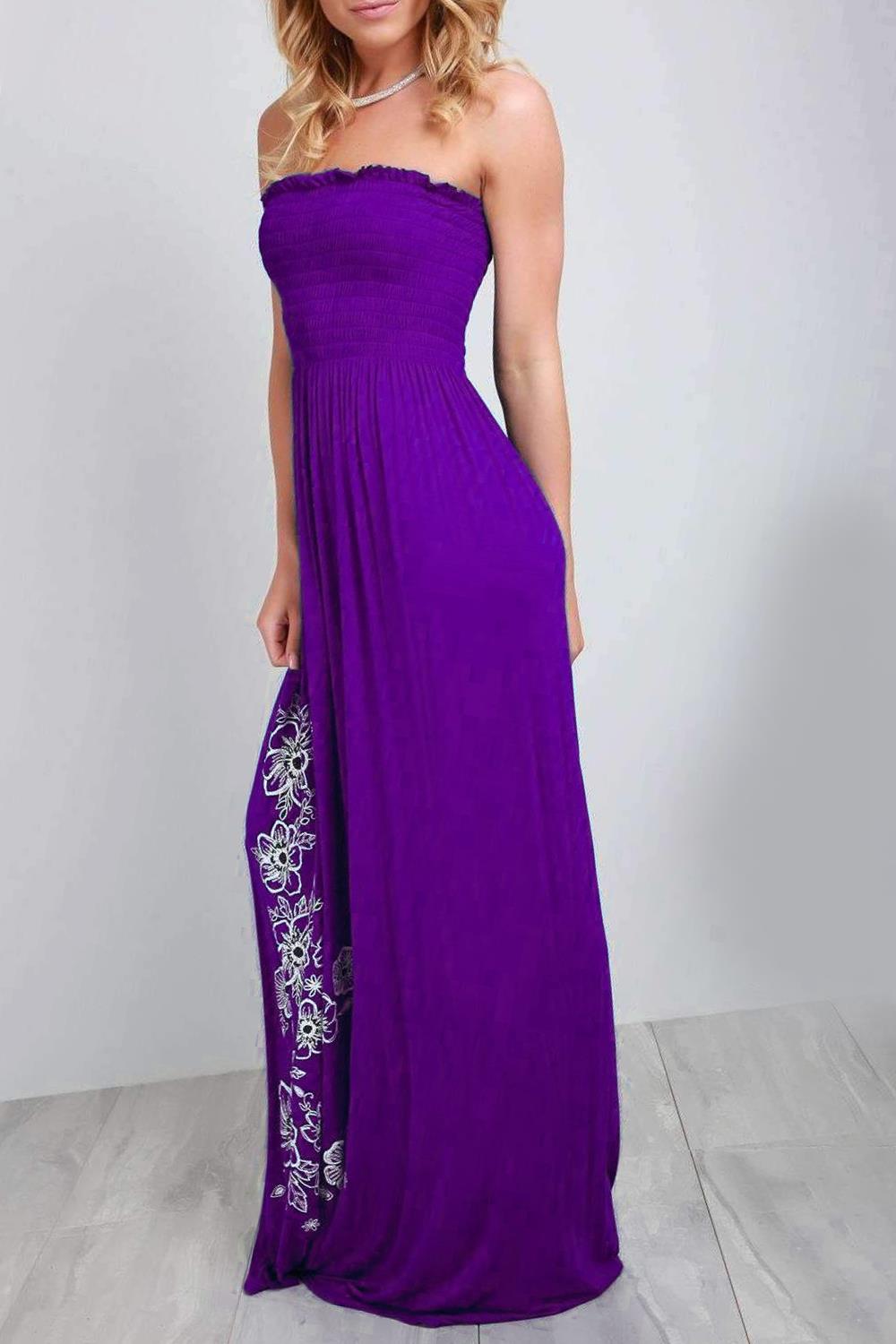 Womens Ladies Gathered Printed Sheering Strapless Boobtube Bandeau Maxi Dresses - Picture 9 of 25