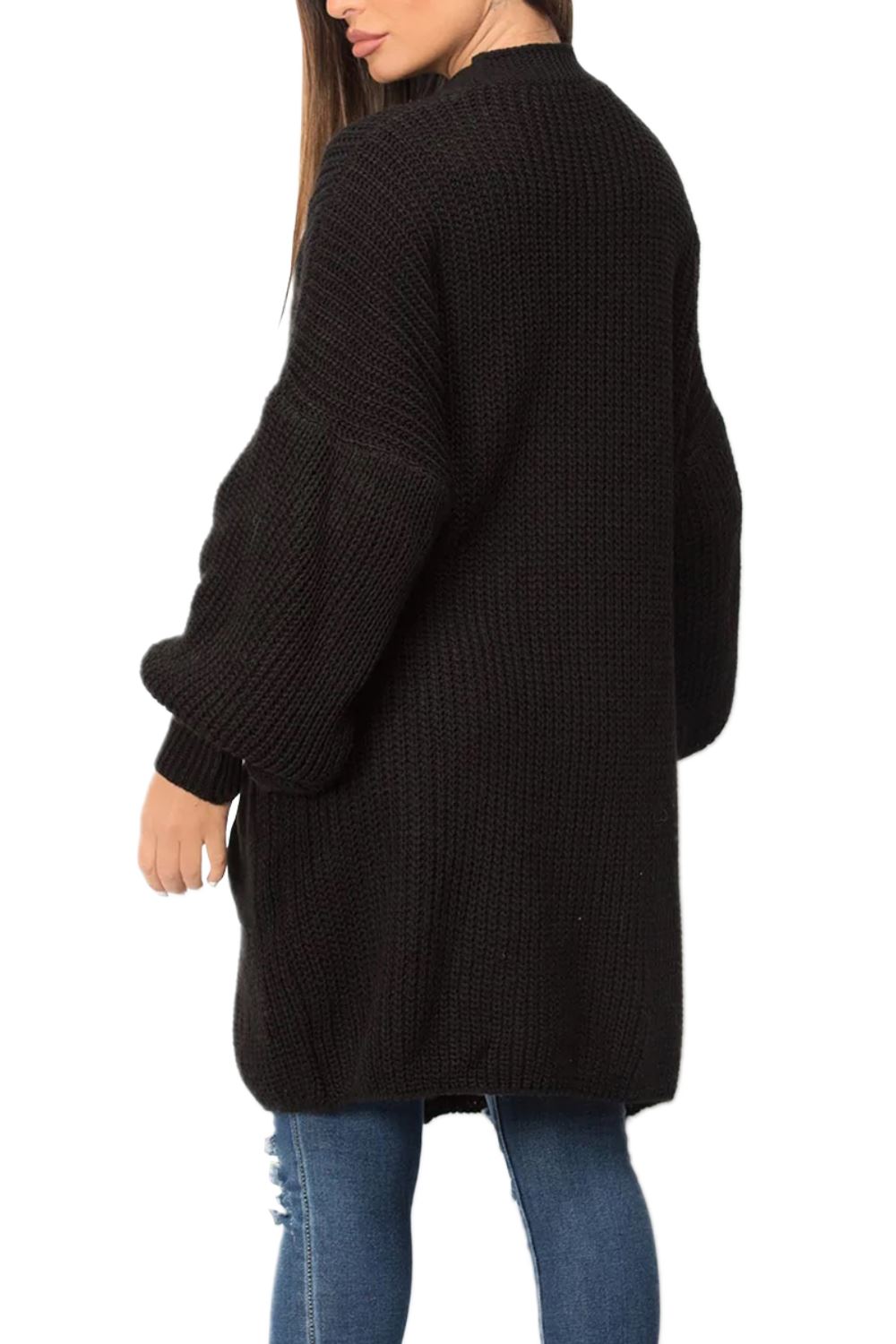 Womens Ladies Long Sleeve Pockets Oversize Open Front Chunky Rib Jumper Cardigan - Picture 3 of 12