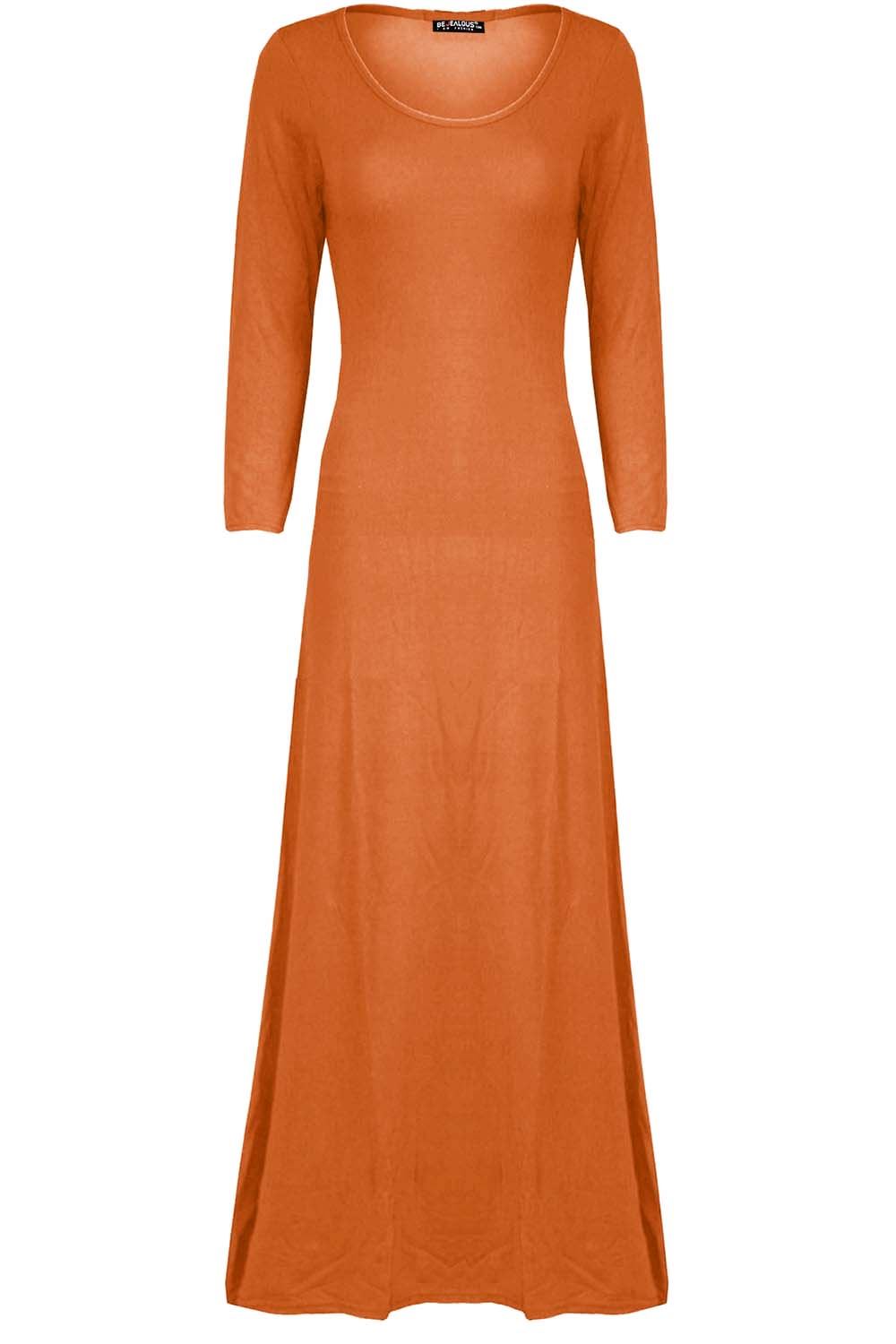 Womens Maxi Dress Ladies 3/4 Sleeve Celebrity Stretchy Flared Swing